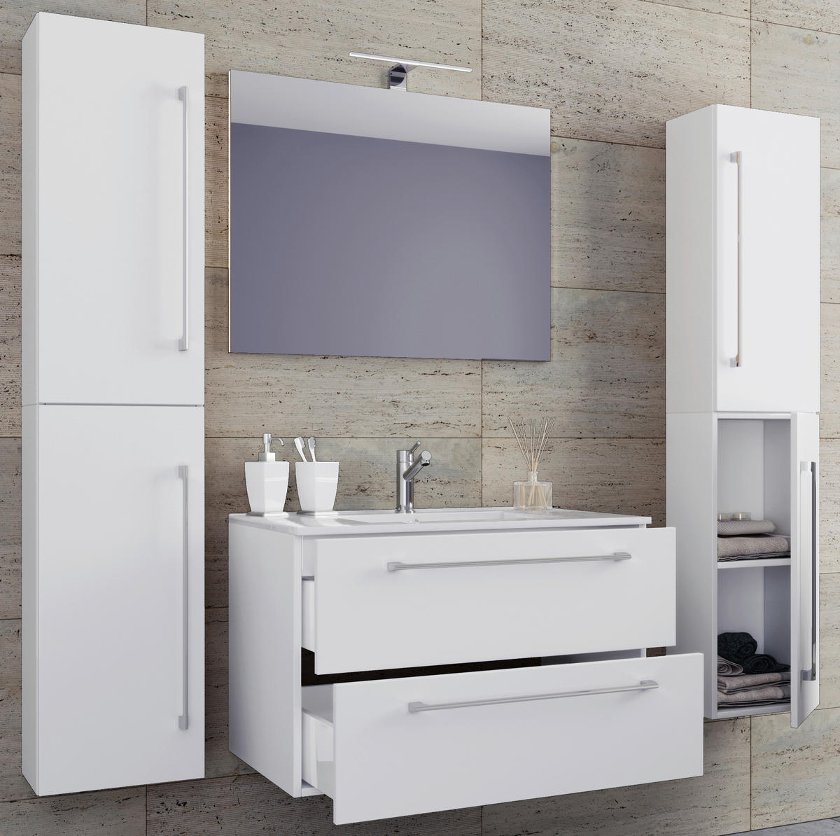 Waschplatz 5tlg-Badinos weiß B/H/T: ca. 60x50x46 cm 5tlg-Badinos - weiß (60,00/50,00/46,00cm) - VCM Möbel