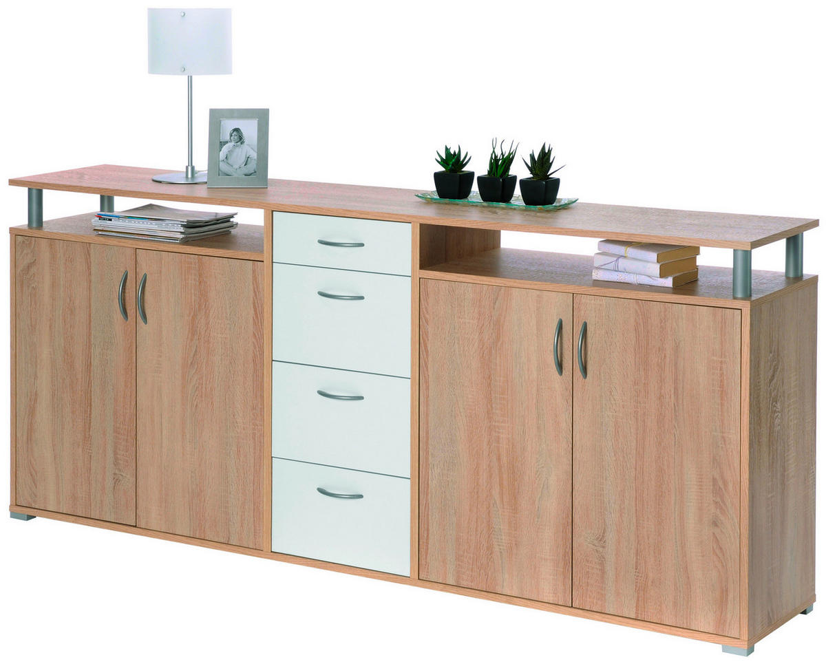 Sideboard Maximo Eiche Sonoma Nachbildung weiß B/H/T: ca. 208x94x38 cm Maximo - Eiche/weiß (208,00/94,00/38,00cm)