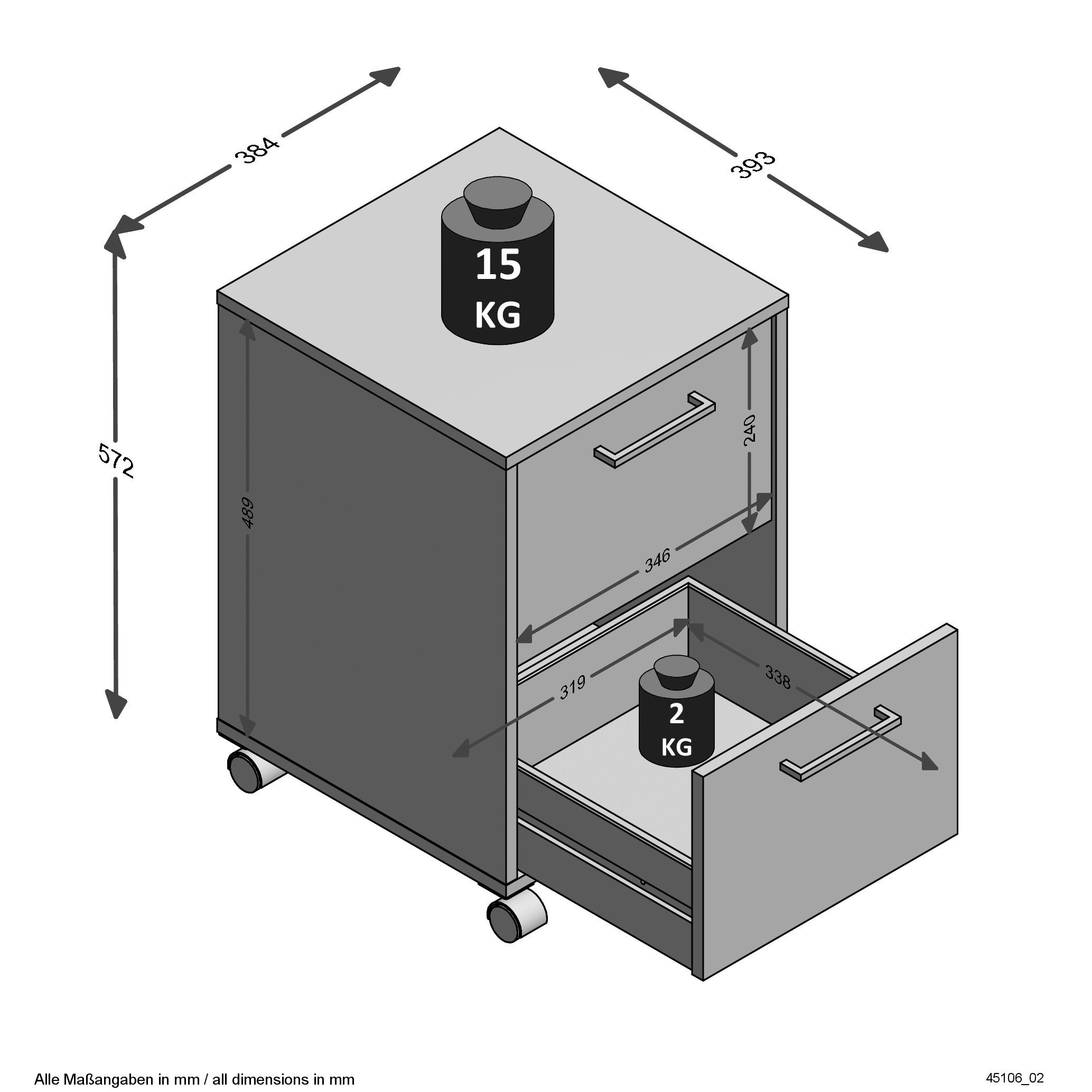 Rollcontainer  weiß B/H/T: ca. 38x57x39 cm Princeton_Rollcontainer 377-114 - weiß (38,00/57,00/39,00cm)