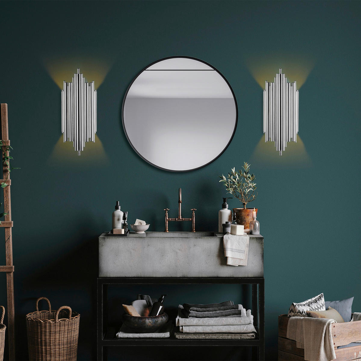 Opviq Wandleuchte Reis Chrom Metall B/H/T/L: ca. 22x50x22x11 cm E14 1 Brennstellen Reis - Chrom (11,00/22,00/50,00cm) - Opviq