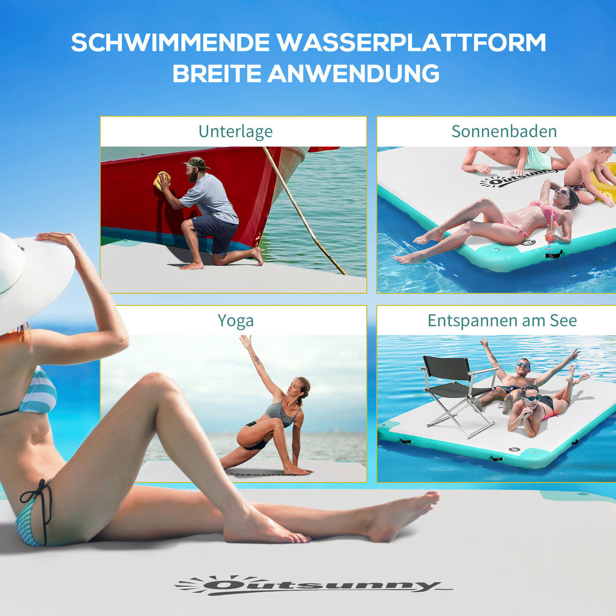 Outsunny Aufblasartikel B/H/L: ca. 204x304x15 cm Aufblasbare_Insel - weiß (15,00/204,00/304,00cm) - Outsunny