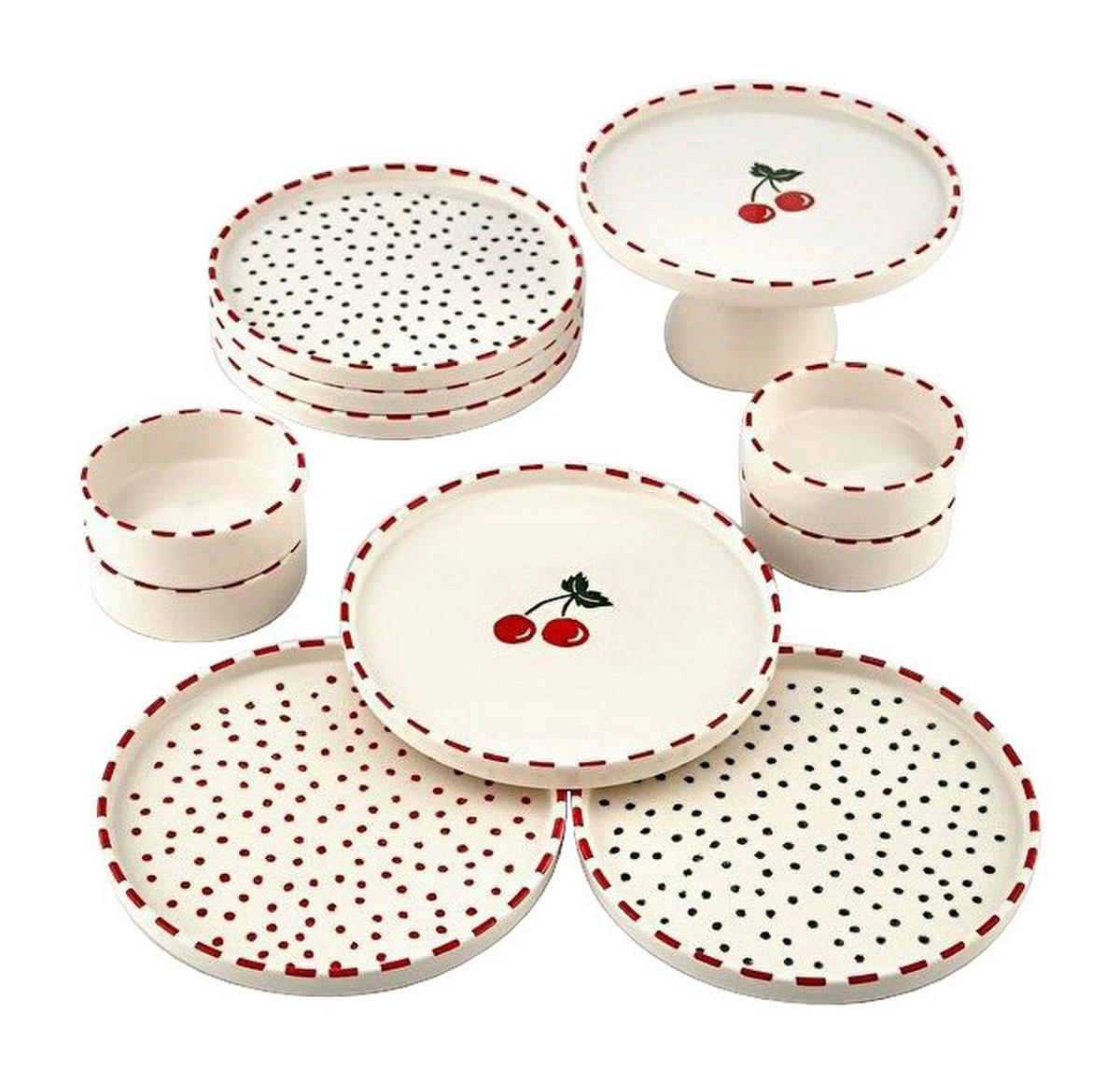 HermiaConcept Frühstücksservice beige Keramik 11 tlg. Frühstücksservice_11tlg. - beige/rot - HermiaConcept