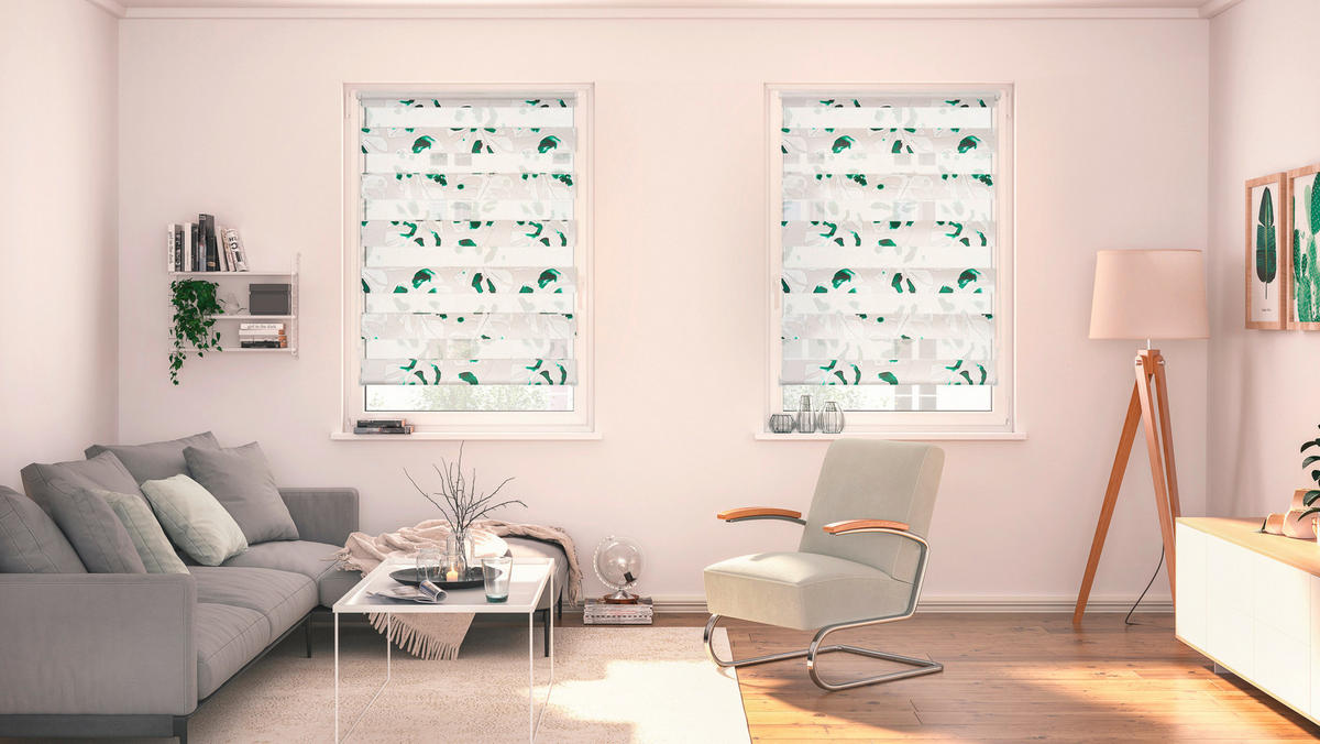 Doppelrollo Duo Monstera schwarz B/T: ca. 60x150 cm Duo Monstera - schwarz (60,00/150,00cm) - LICHTBLICK