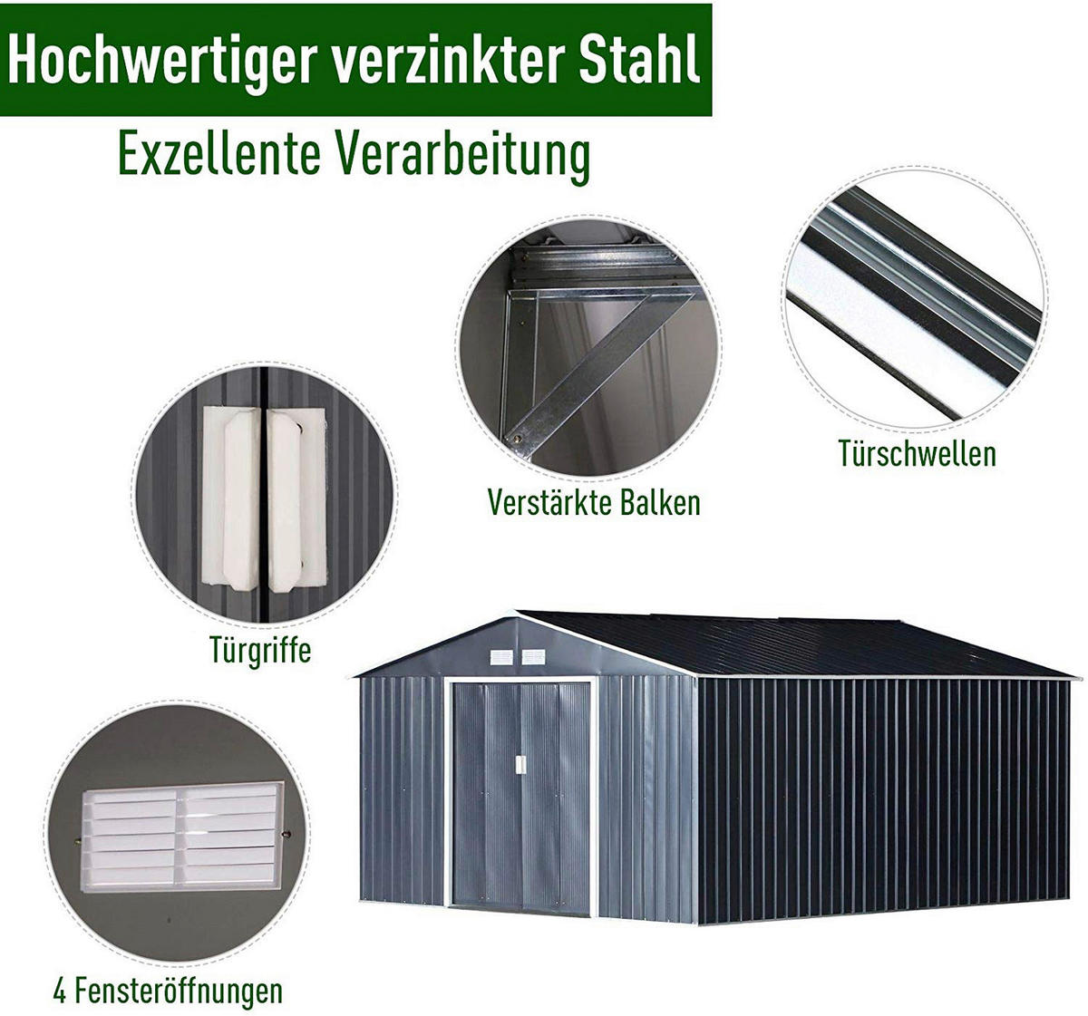 Outsunny Gartenschrank grau Stahl B/H/T: ca. 340x200x382 cm Gartenschrank - grau (340,00/200,00/382,00cm) - Outsunny