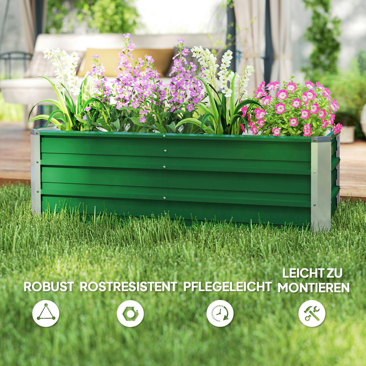 Outsunny Gartenbeet grün Stahl B/H/L: ca. 47x40x125 cm Gartenbeet - grün (125,00/47,00/40,00cm) - Outsunny