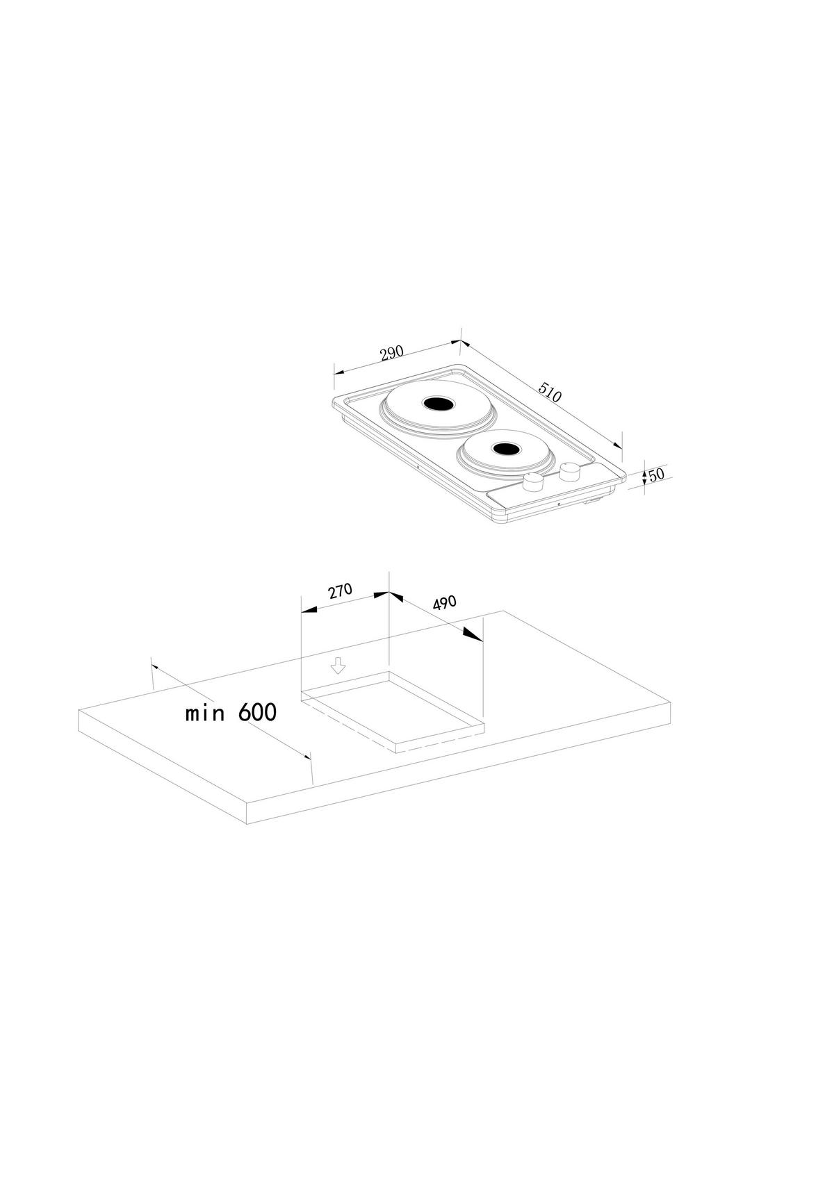 PKM-Möbel Doppelkochplatte EB-DKF-2 B/H/T: ca. 29x4x51 cm EB-DKF-2 - (29,00/4,00/51,00cm) - PKM-Möbel