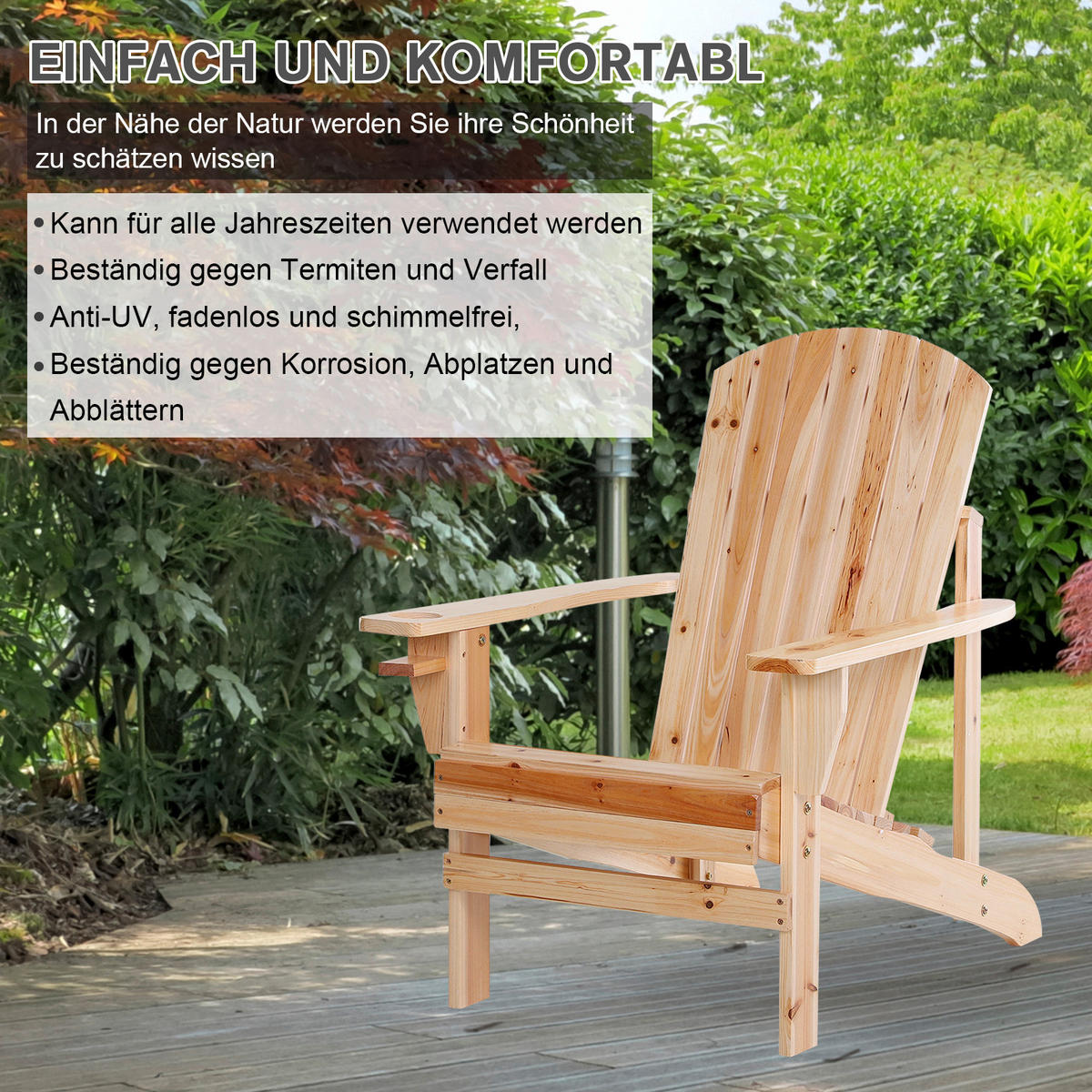 Outsunny Gartensessel natur Holz B/H/T: ca. 97x93x72 cm Gartenstuhl_aus_Massivholz - natur (97,00/93,00/72,00cm) - Outsunny