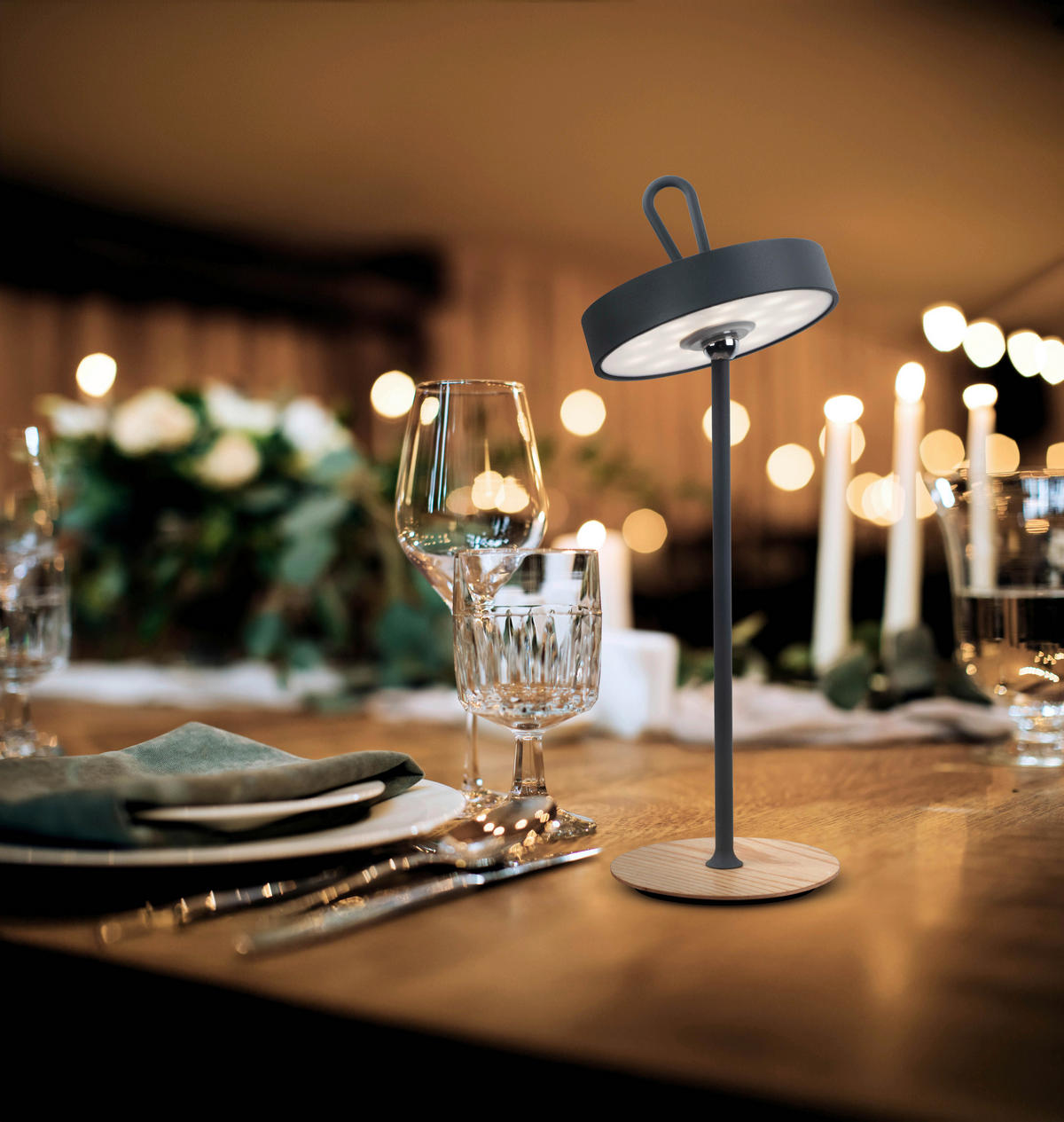 Näve Leuchten LED-Tischleuchte grau Holz Kunststoff Metall B/H/T/D: ca. 13x36x13x13 cm ELLI - grau (13,00/36,00/13,00cm) - Näve Leuchten