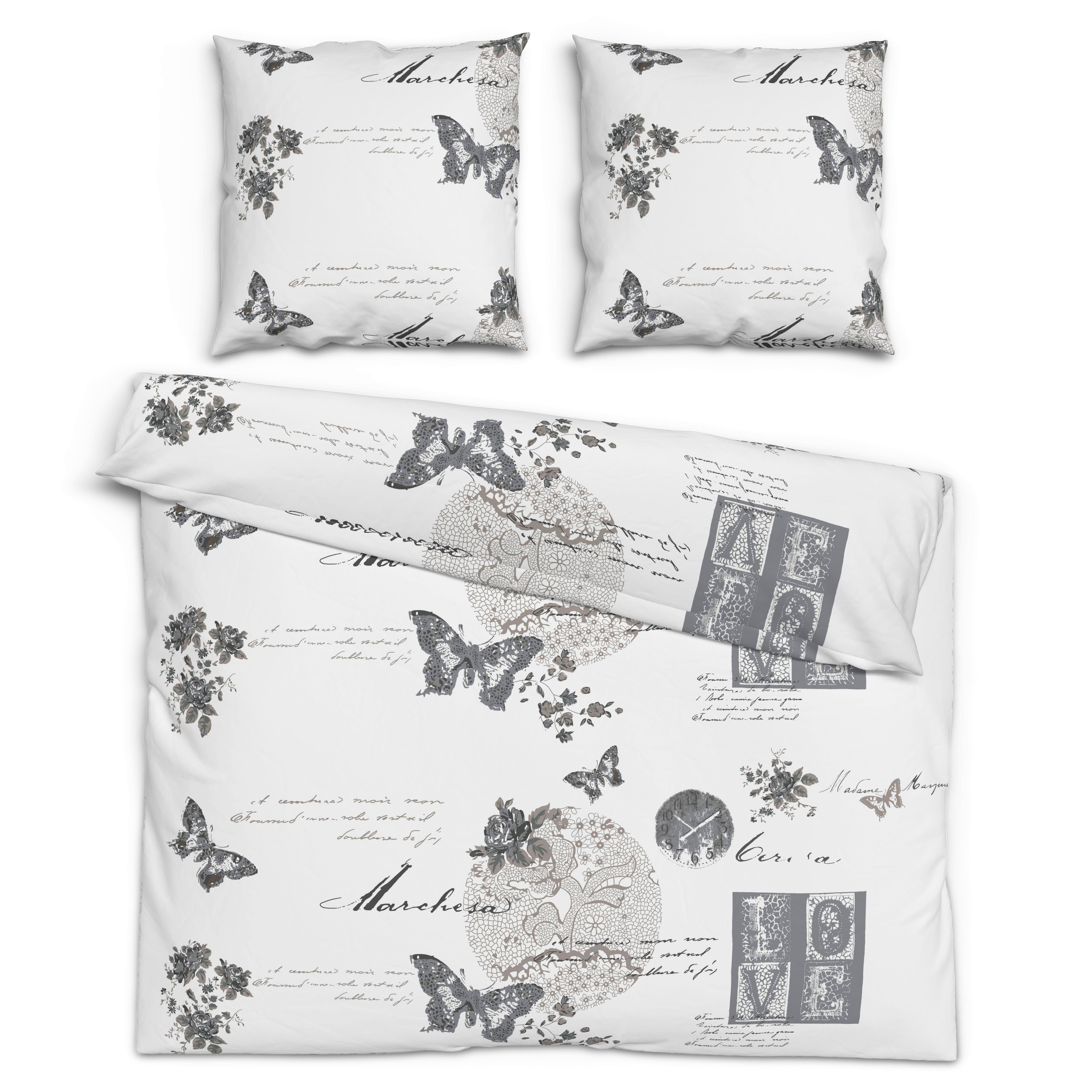 Baumwoll Bettwäsche Fleur Renforce Fleur - weiß/taupe (200,00/200,00cm) - Home Dreams