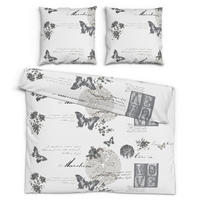 Baumwoll Bettwäsche Fleur Renforce Fleur - weiß/taupe (200,00/200,00cm) - Home Dreams
