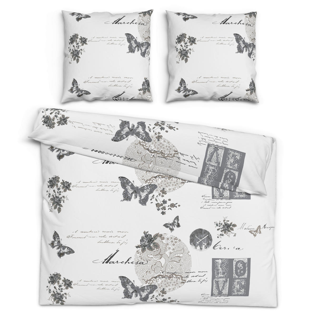 Baumwoll Bettwäsche Fleur Renforce Fleur - weiß/taupe (200,00/200,00cm) - Home Dreams