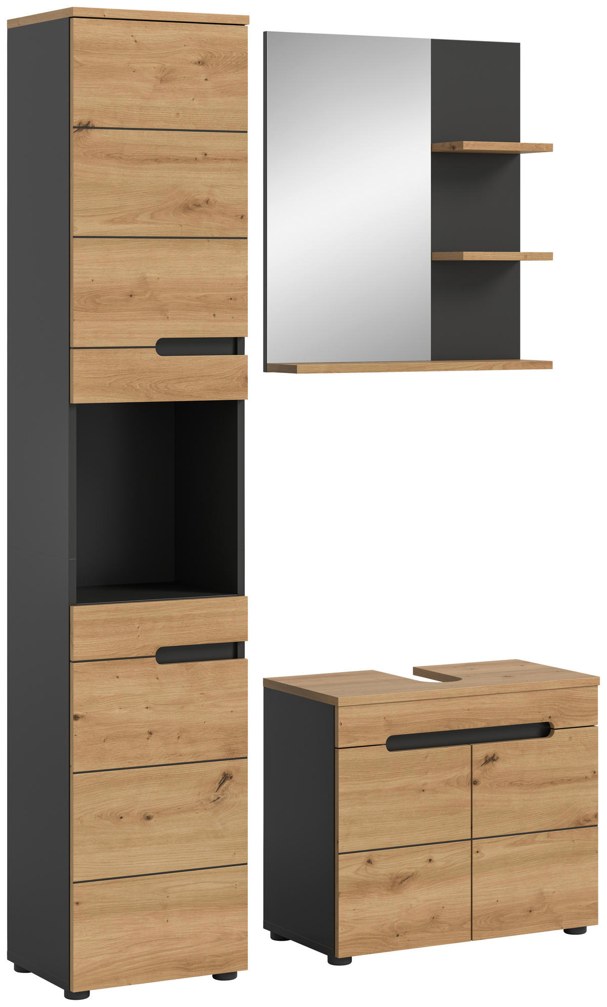 Badezimmer-Set Canu Basalt Eiche Artisan Nachbildung B/H/T: ca. 116x193x34 cm Canu - Eiche/Basalt (116,00/193,00/34,00cm) - xonox.home