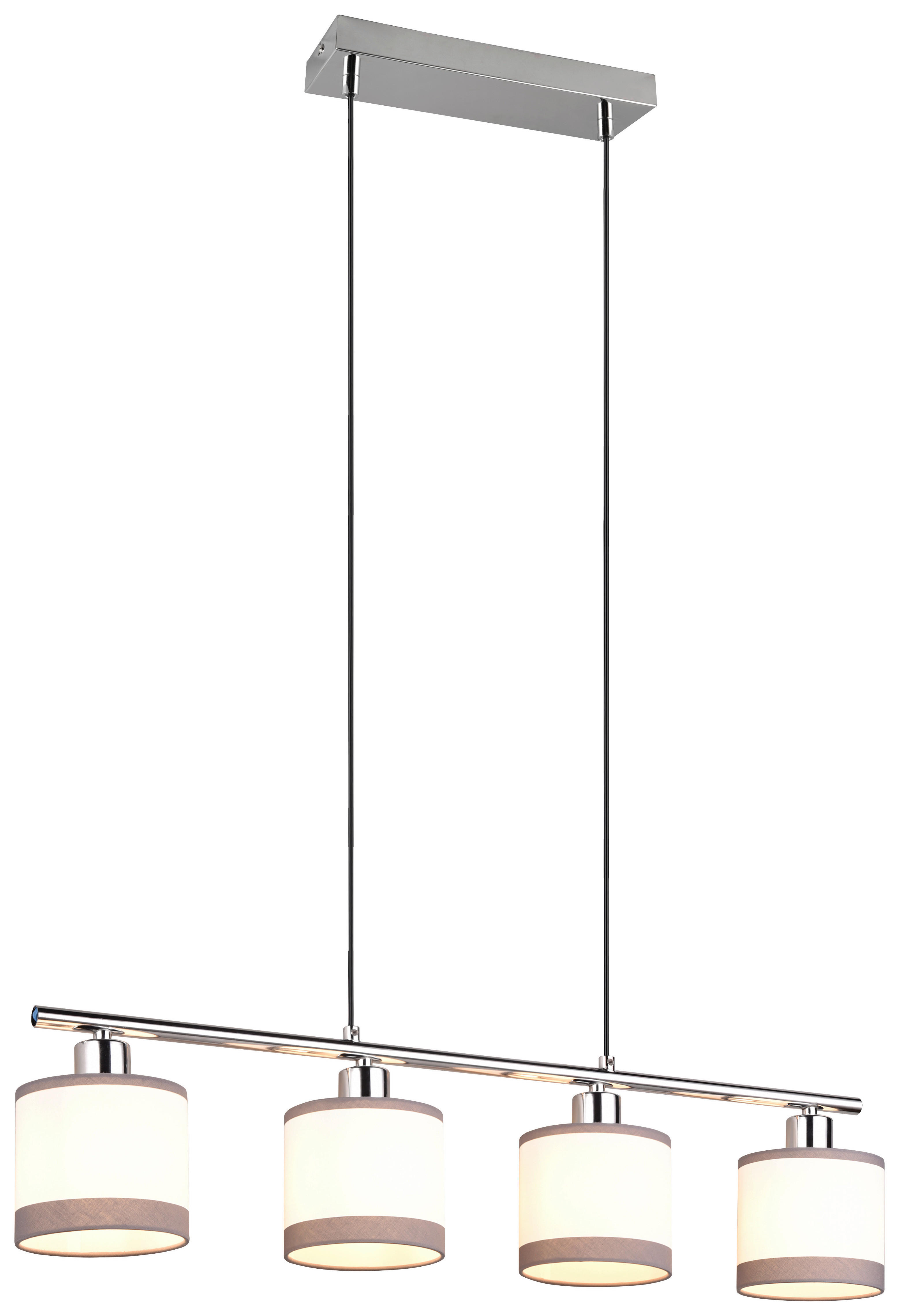 Reality Pendelleuchte R31554006 Davos Chrom weiß Metall Stoff B/H/T/D: ca. 75x150x12x12 cm E14 4 Brennstellen Davos - weiß/Chrom (75,00/150,00/12,00cm) - Reality