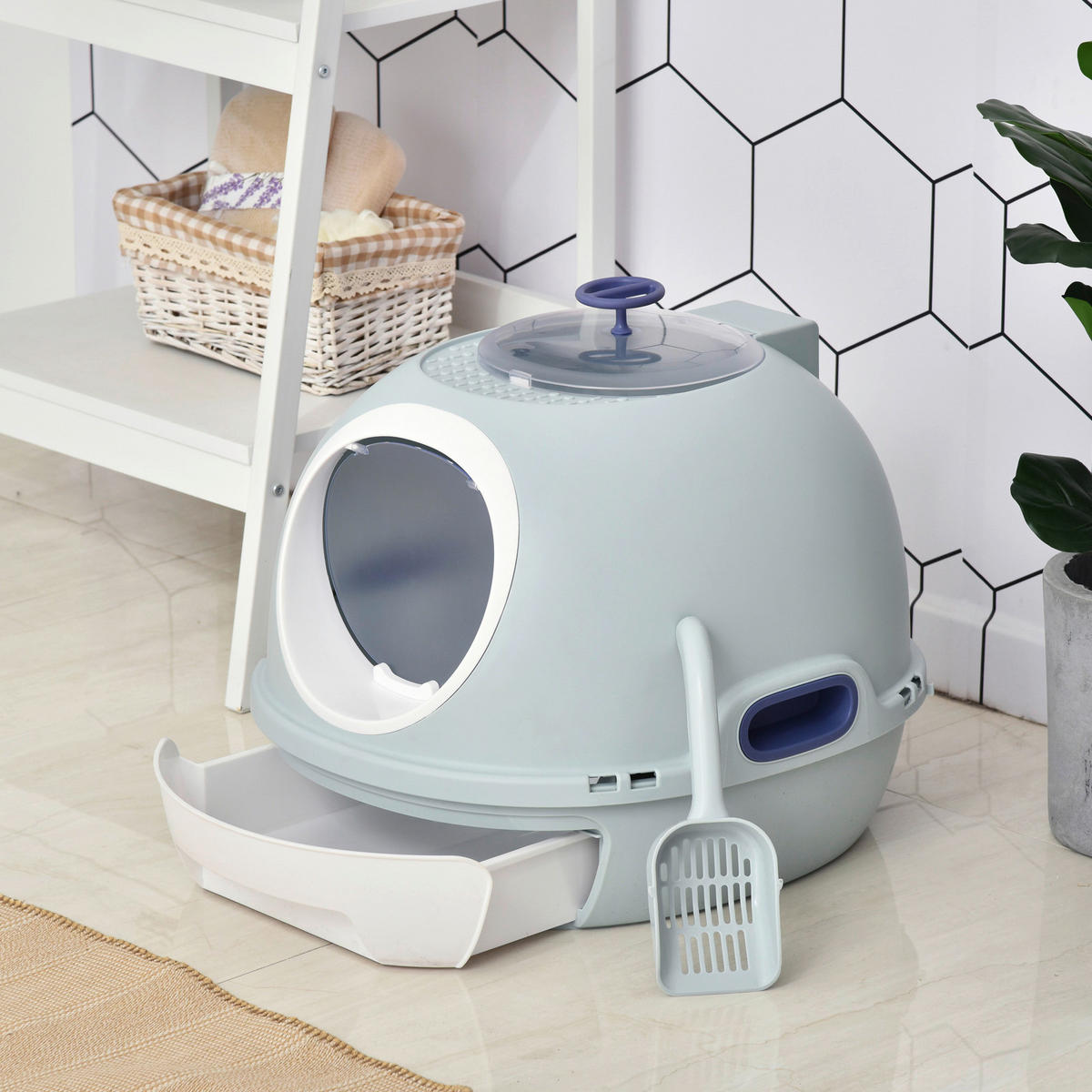 PawHut Katzentoilette blau Polypropylen B/H/T: ca. 47x44x55 cm Katzentoilette - blau (47,00/44,00/55,00cm) - PawHut