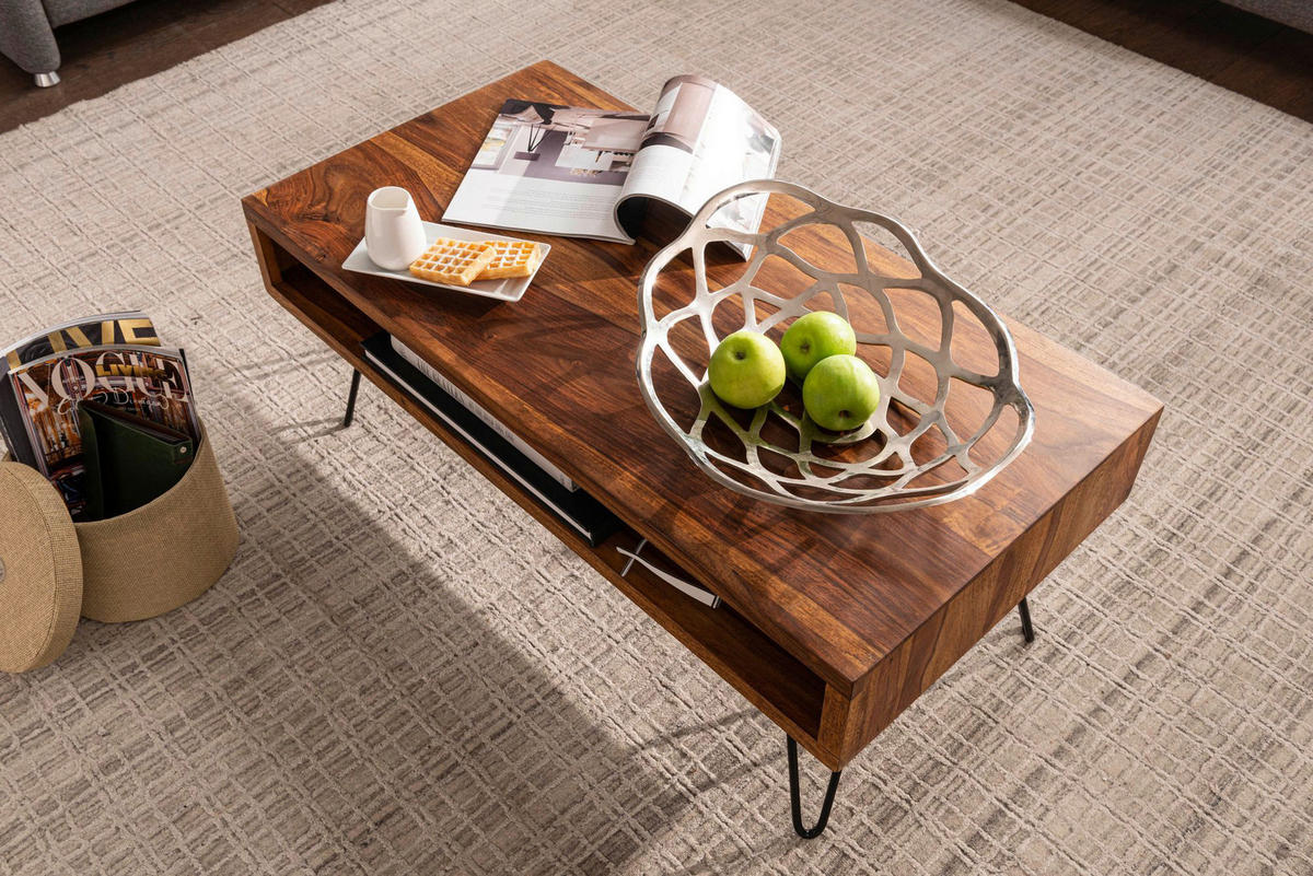Couchtisch natur schwarz pulverbeschichtet B/H/T: ca. 100x40x50 cm Couchtisch - natur/schwarz (100,00/40,00/50,00cm) - Wohnling