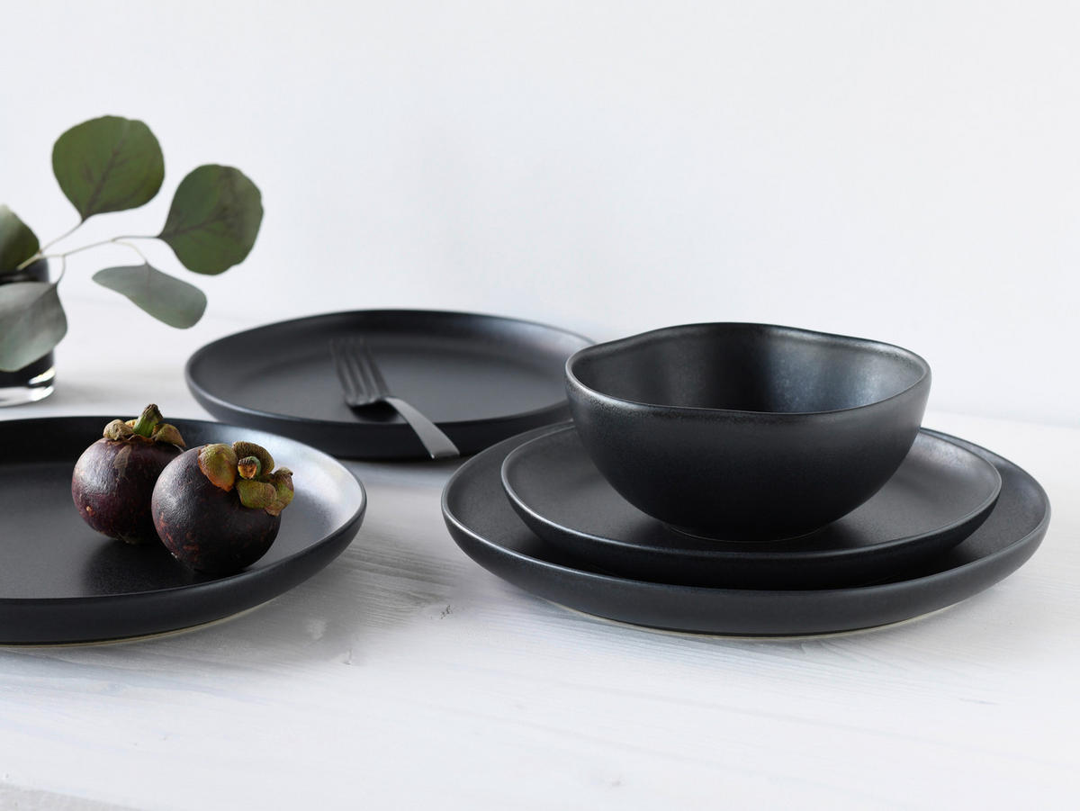 CreaTable Tafelservice Natura Organic schwarz Steinzeug 12 tlg. Natura Organic - schwarz - CreaTable