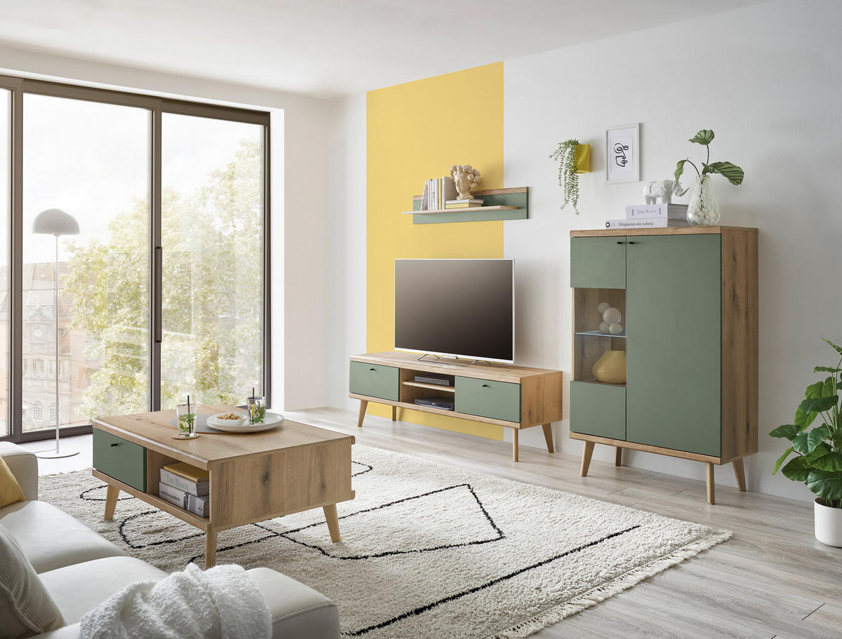 Vitrine Alva Eiche Evoke Coast Nachbildung salbei B/H/T: ca. 90x134x40 cm Alva - Eiche/salbei (90,00/134,00/40,00cm)