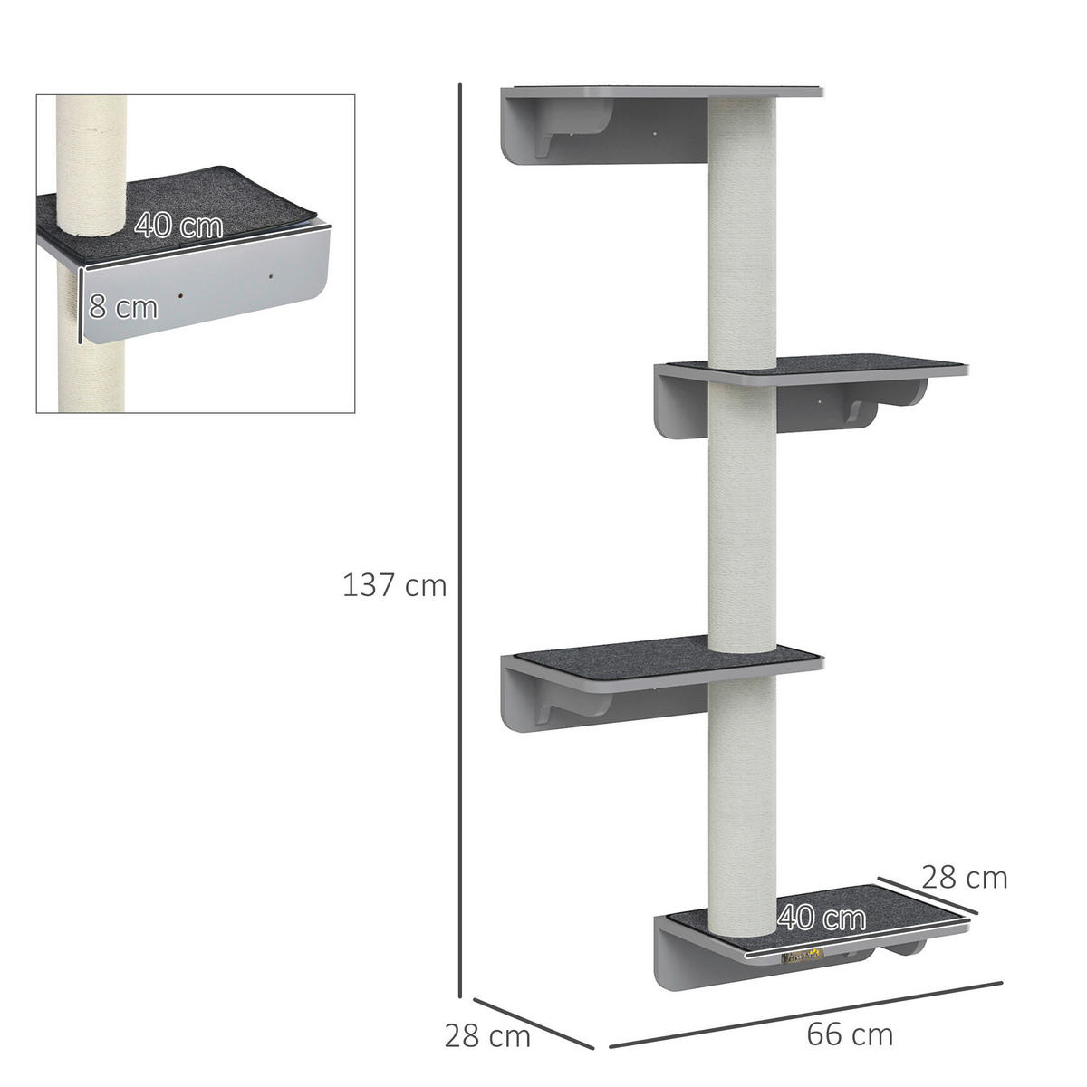 PawHut Katzenkratzbaum beige MDF B/H/L: ca. 28x137x66 cm Katzenkratzbaum - beige/hellgrau (66,00/28,00/137,00cm) - PawHut