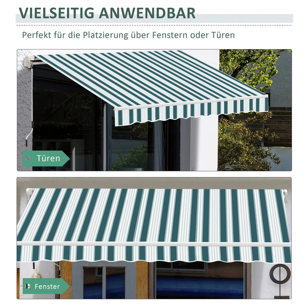 Outsunny Gelenkmarkise weiß B/L: ca. 245x395 cm Gelenkmarkise - weiß/grün (245,00/395,00cm) - Outsunny