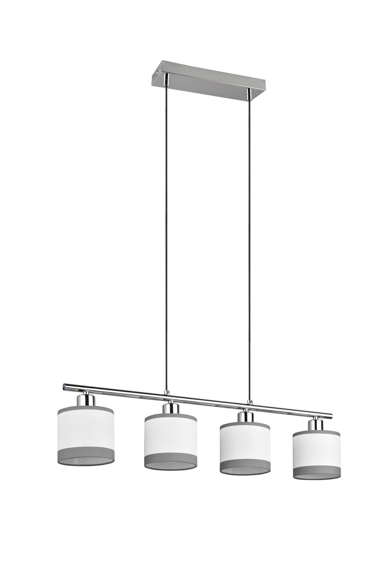 Reality Pendelleuchte R31554006 Davos Chrom weiß Metall Stoff B/H/T/D: ca. 75x150x12x12 cm E14 4 Brennstellen Davos - weiß/Chrom (75,00/150,00/12,00cm) - Reality