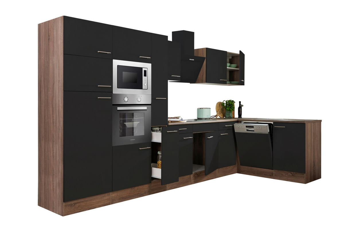 Respekta Winkelküche KBL370EYSMISGKE schwarz B/H/T: ca. 370x205x172 cm KBL370EYSMISGKE - Eiche/schwarz (370,00/205,00/172,00cm) - Respekta