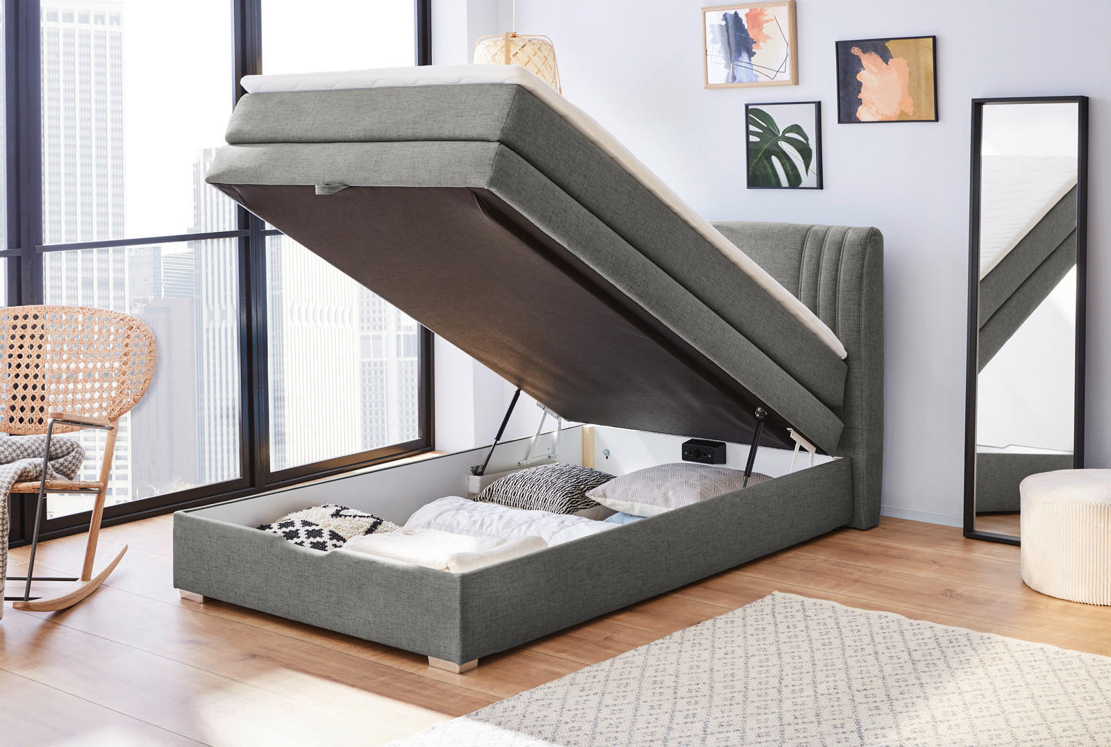 Boxspringbett  dunkelgrau Liegefläche B/L: ca. 120x12 cm Amira_Boxspringbett - weiß/dunkelgrau (134,00/105,00/217,00cm)