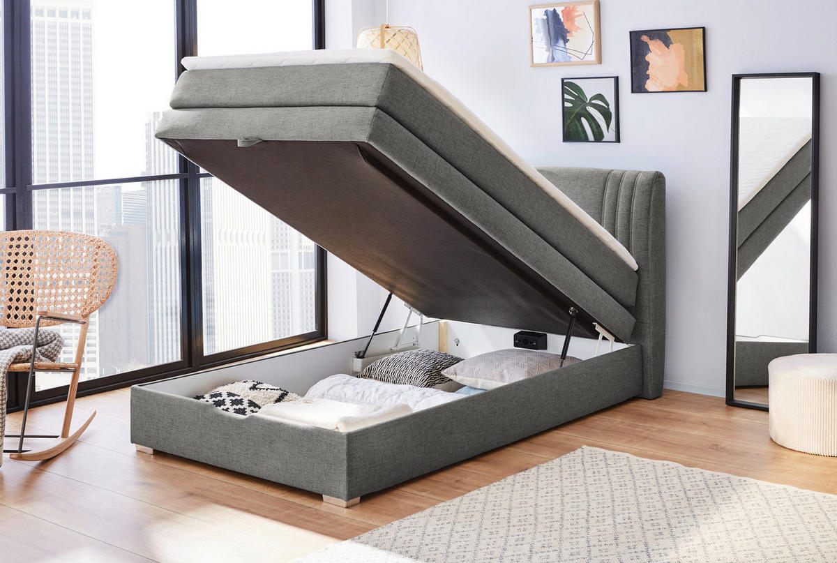 Boxspringbett  dunkelgrau Liegefläche B/L: ca. 120x12 cm Amira_Boxspringbett - weiß/dunkelgrau (134,00/105,00/217,00cm)