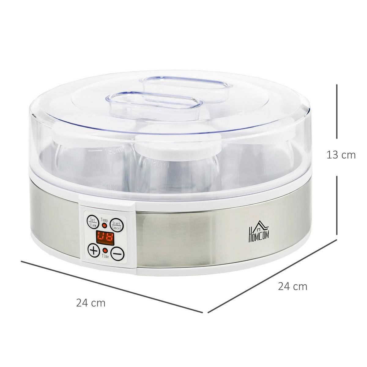 HOMCOM Küchengerät weiß Polypropylen Edelstahl B/H/L: ca. 24x24x13 cm Joghurtbereiter - weiß (13,00/24,00/24,00cm) - HOMCOM