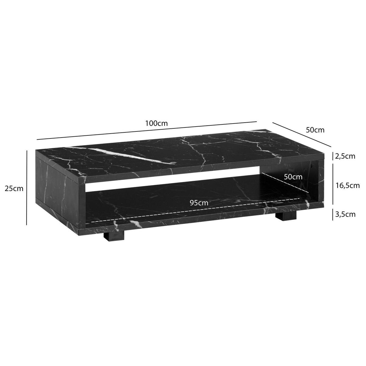 Couchtisch schwarz Marmor Optik B/H/T: ca. 100x25x50 cm Couchtisch - schwarz (100,00/25,00/50,00cm) - Wohnling