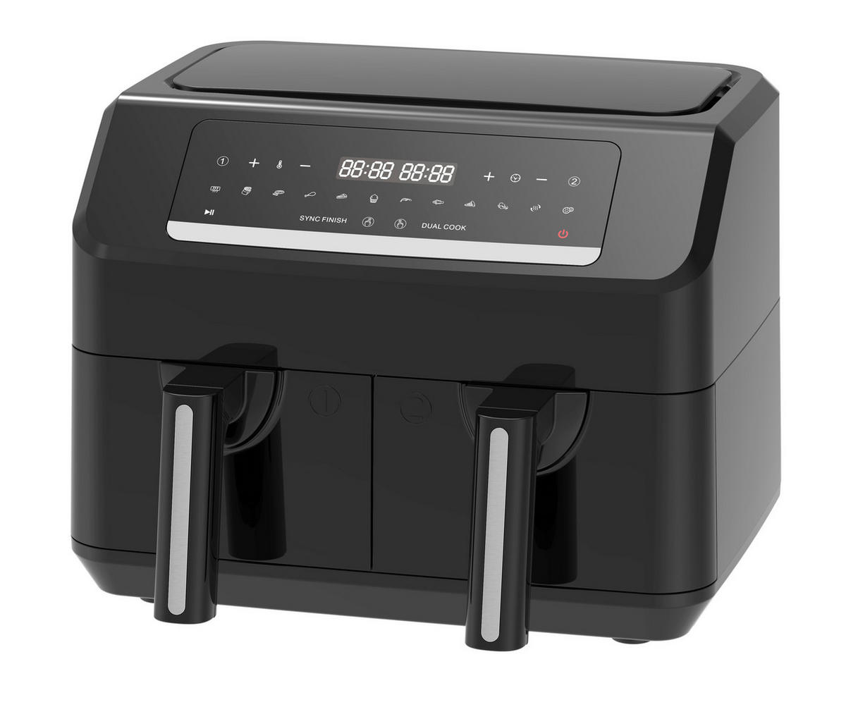 Emerio Heißluftfritteuse AF-130376.1 schwarz Kunststoff B/H/T: ca. 38x29,5x34,6 cm ca. 3,6 l Doppel-Heißluftfritteuse AF130376.1 - schwarz (38,00/29,50/34,60cm) - Emerio