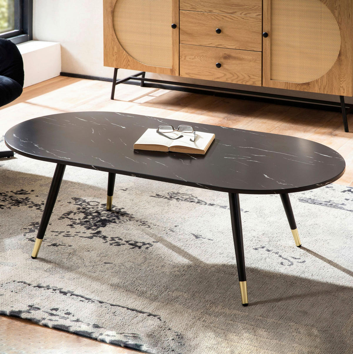 Couchtisch schwarz Marmor Optik B/H/T: ca. 120x42x60 cm Couchtisch - schwarz (120,00/42,00/60,00cm) - Wohnling