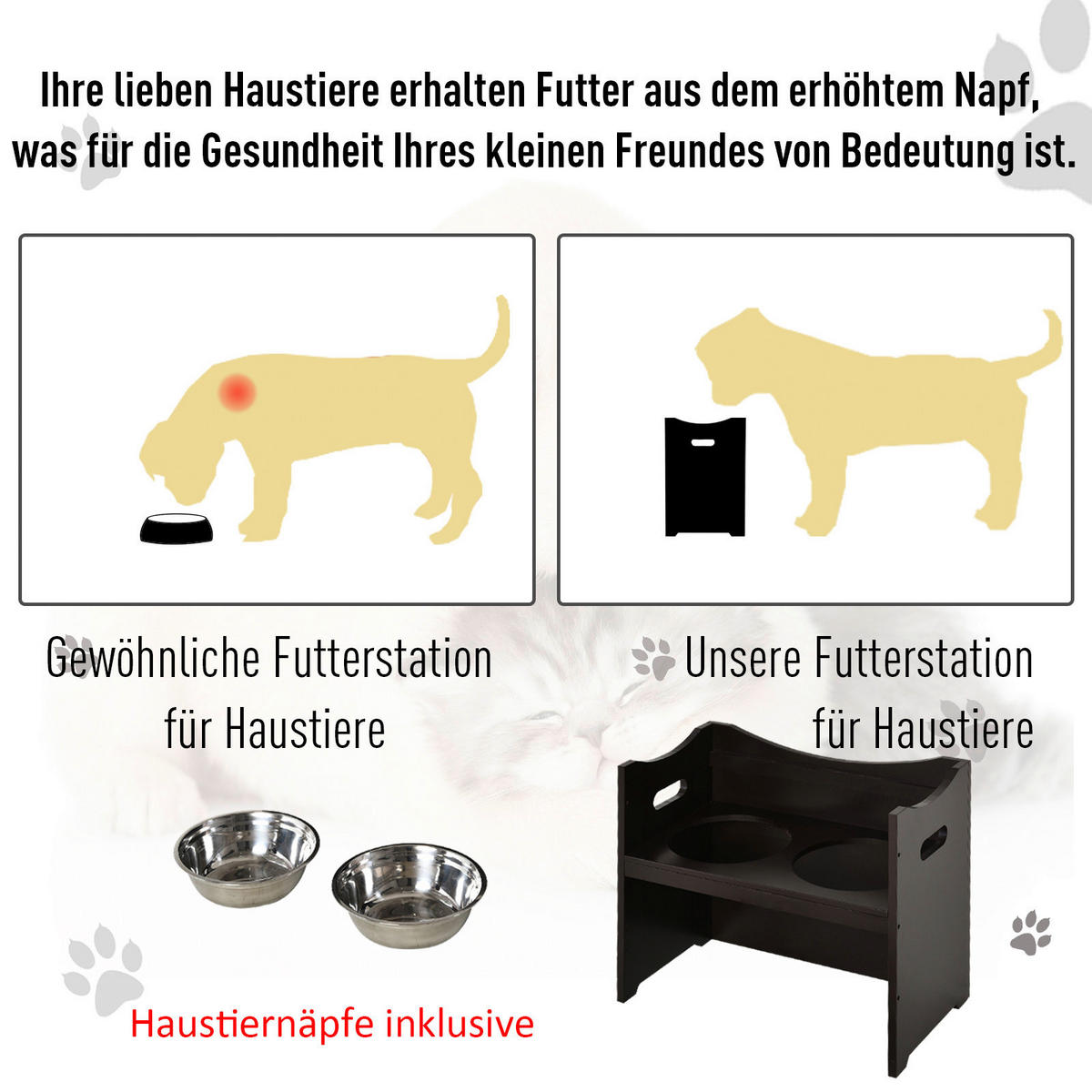 PawHut Futterstation dunkelbraun MDF B/H/T: ca. 54x47x32 cm Futterstation - dunkelbraun (54,00/47,00/32,00cm) - PawHut