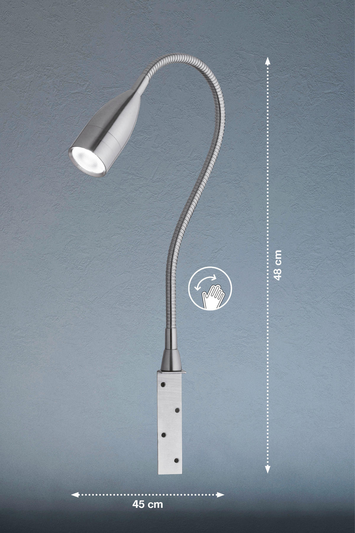 Fischer & Honsel LED-Bettleuchte 30702 nickel matt Metall H/D: ca. 48x4 cm 1 Brennstellen Sten - nickel matt (4,00/48,00cm) - Fischer & Honsel