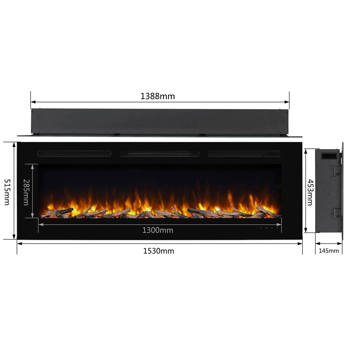 Balderia Einbaukamin Fiamma 60" schwarz Metall B/H/T: ca. 153x14,5x51,5 cm ca. 2000 W Elekt.-Kamin Fiamma 60" EF174D - schwarz (153,00/14,50/51,50cm) - Balderia