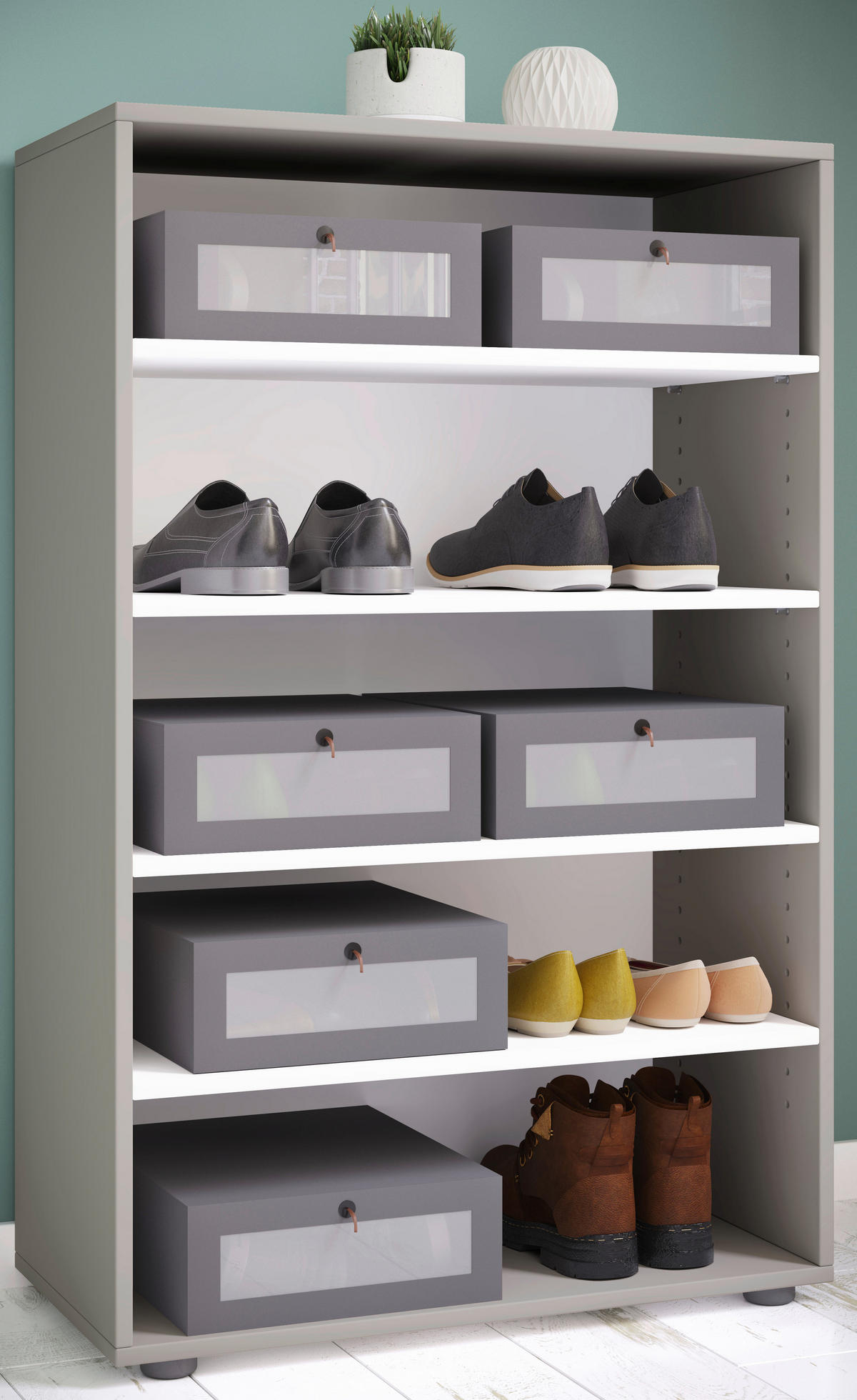 Schuhregal Lona grau weiß B/H/T: ca. 70x110x37 cm Lona - weiß/grau (70,00/110,00/37,00cm) - VCM Möbel