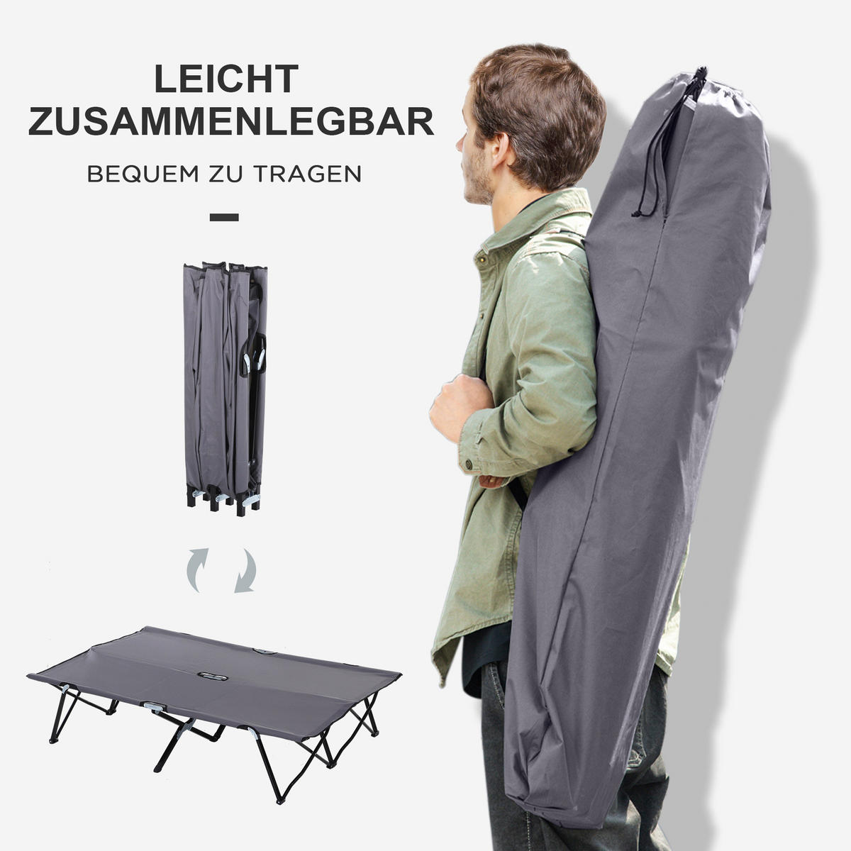 Outsunny Campingbett B/H/L: ca. 125x40x193 cm Campingbett - schwarz/grau (193,00/125,00/40,00cm) - Outsunny