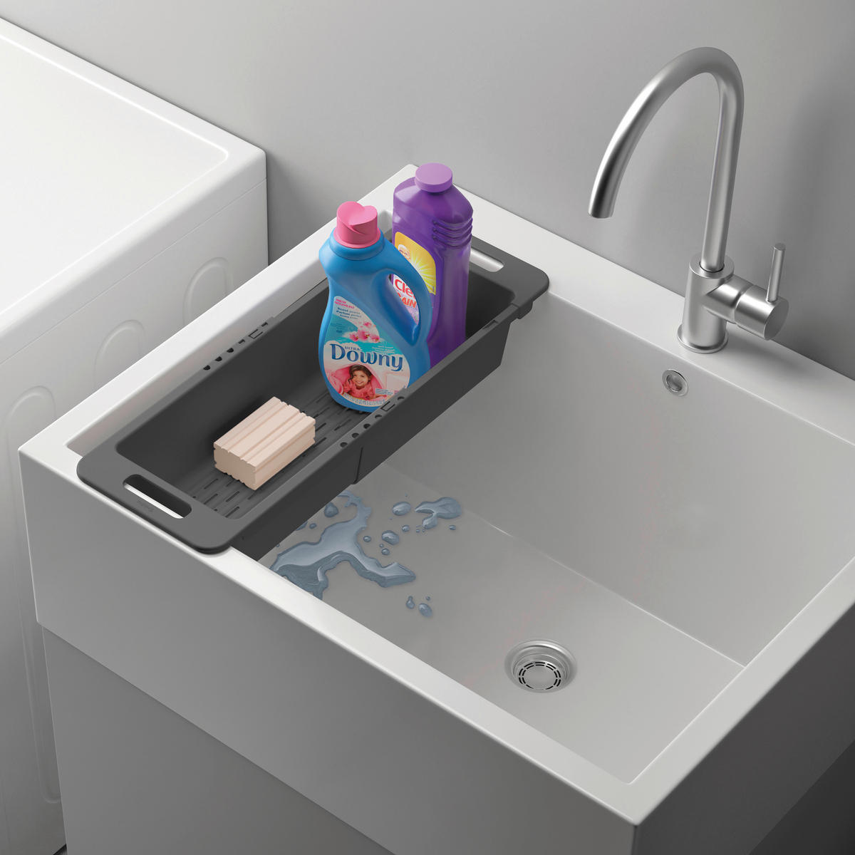 Metaltex Haushaltshelfer grau Kunststoff B/H/L: ca. 18x37,8x10 cm Spülkorb_Drain-Flex - grau (10,00/18,00/37,80cm) - Metaltex