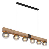 GLOBO Pendelleuchte Rauch schwarz Metall Glas B/H/T: ca. 15x120x140 cm E27 6 Brennstellen MOITAS - schwarz/Rauch (15,00/120,00/140,00cm) - GLOBO