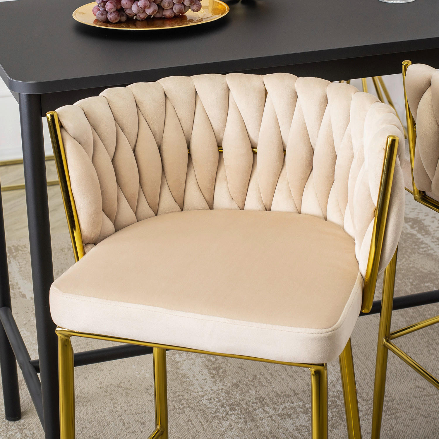 Barhocker FLORES creme Velourstoff B/H/T: ca. 60x104,5x56 cm FLORES - creme (60,00/104,50/56,00cm) - WIPMEB