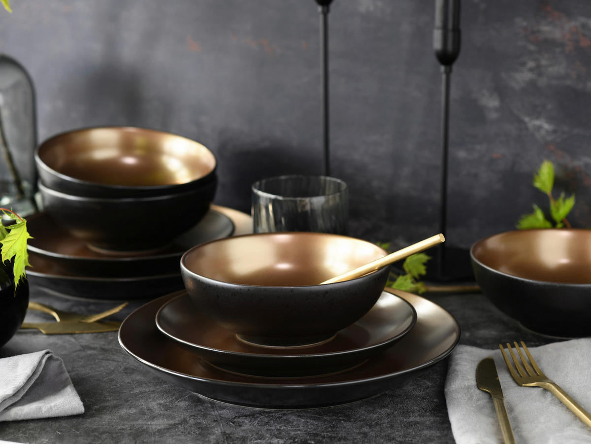 CreaTable Tafelservice GLAMOUR gold Steinzeug 12 tlg. GLAMOUR - gold - CreaTable