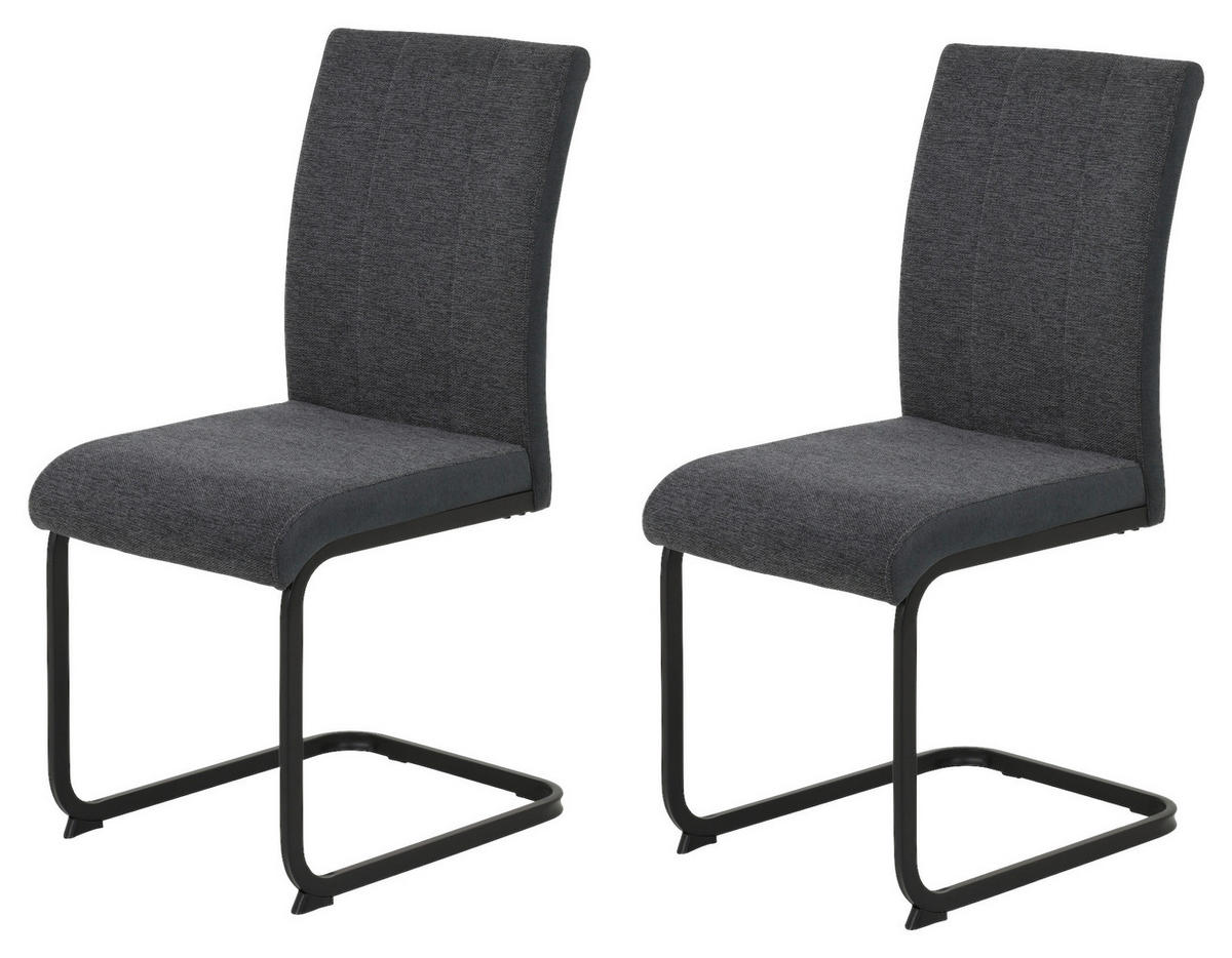 Stuhl 2er Set LINN anthrazit schwarz Webstoff Metall B/H/T: ca. 43x92x52 cm 2er Set LINN - schwarz/anthrazit (43,00/92,00/52,00cm) - Hela
