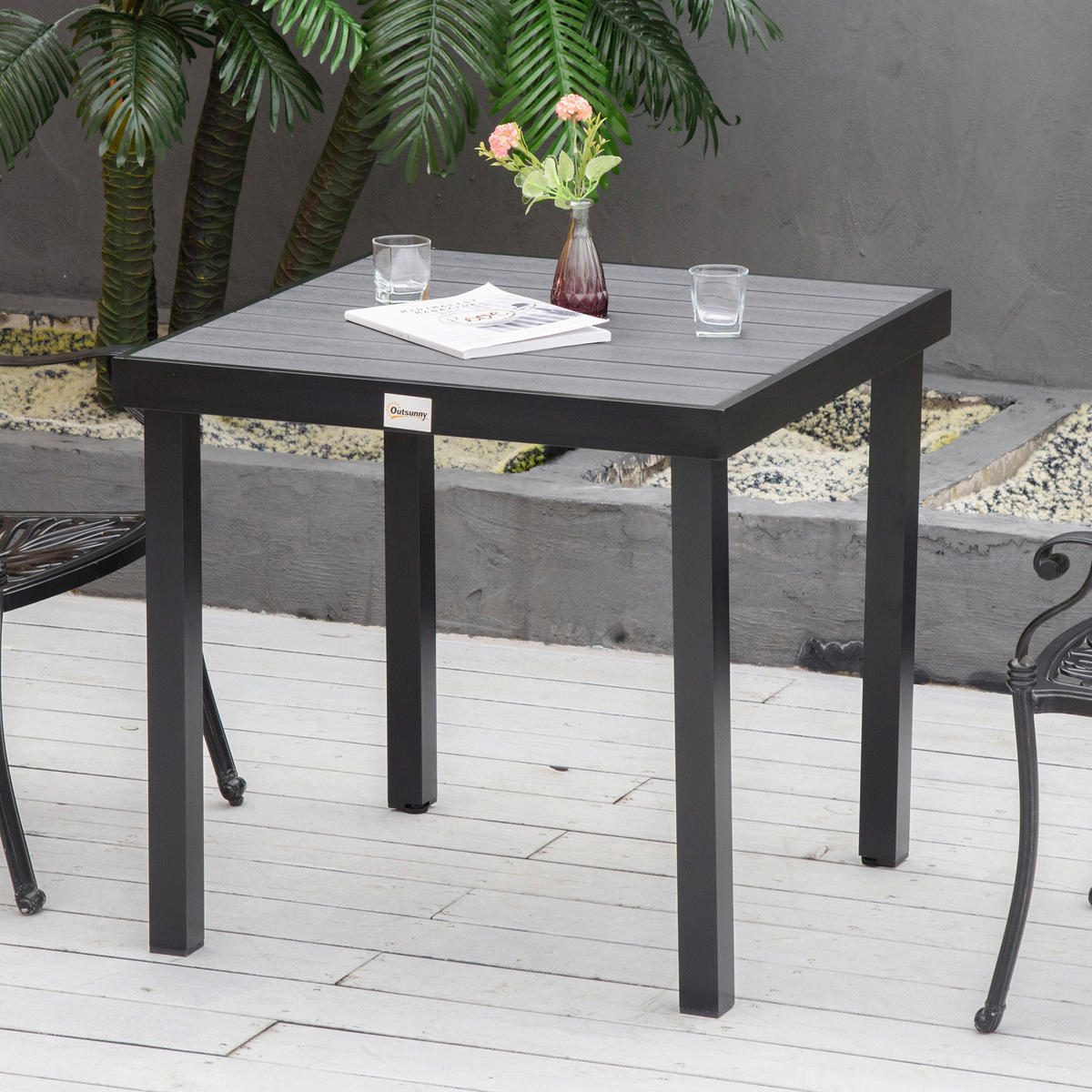 Outsunny Gartentisch schwarz Aluminium B/H/L: ca. 80x74x80 cm Gartentisch - schwarz (80,00/80,00/74,00cm) - Outsunny