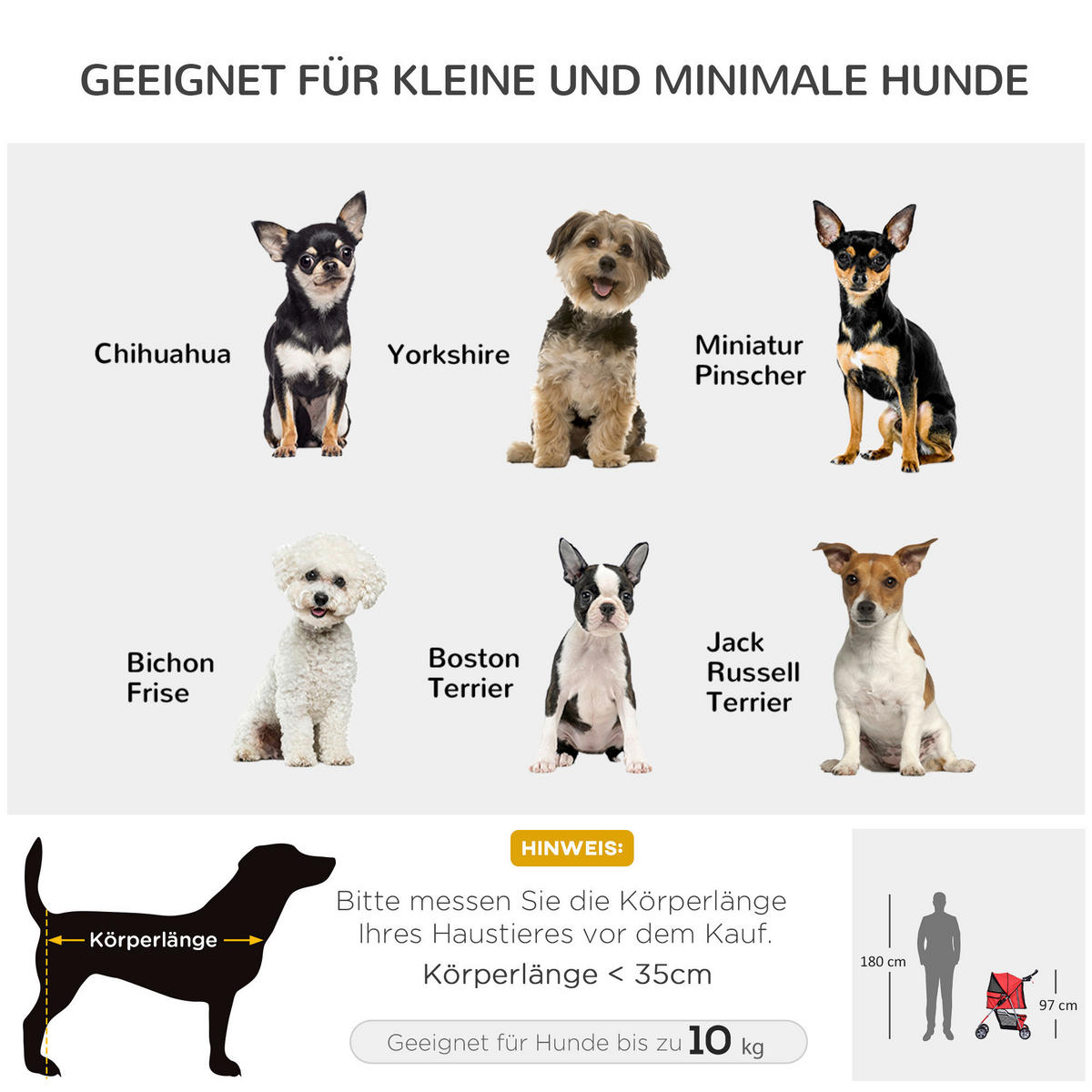 PawHut Hunde-Zubehör rot Polyester B/H/L: ca. 45x75x97 cm Hundewagen - rot (97,00/45,00/75,00cm) - PawHut