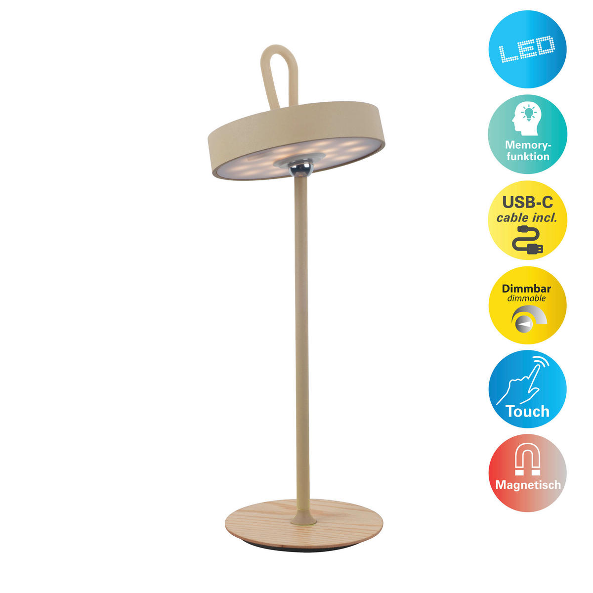 Näve Leuchten LED-Tischleuchte beige Holz Metall Kunststoff B/H/T/D: ca. 13x36x13x13 cm ELLI - beige (13,00/36,00/13,00cm) - Näve Leuchten
