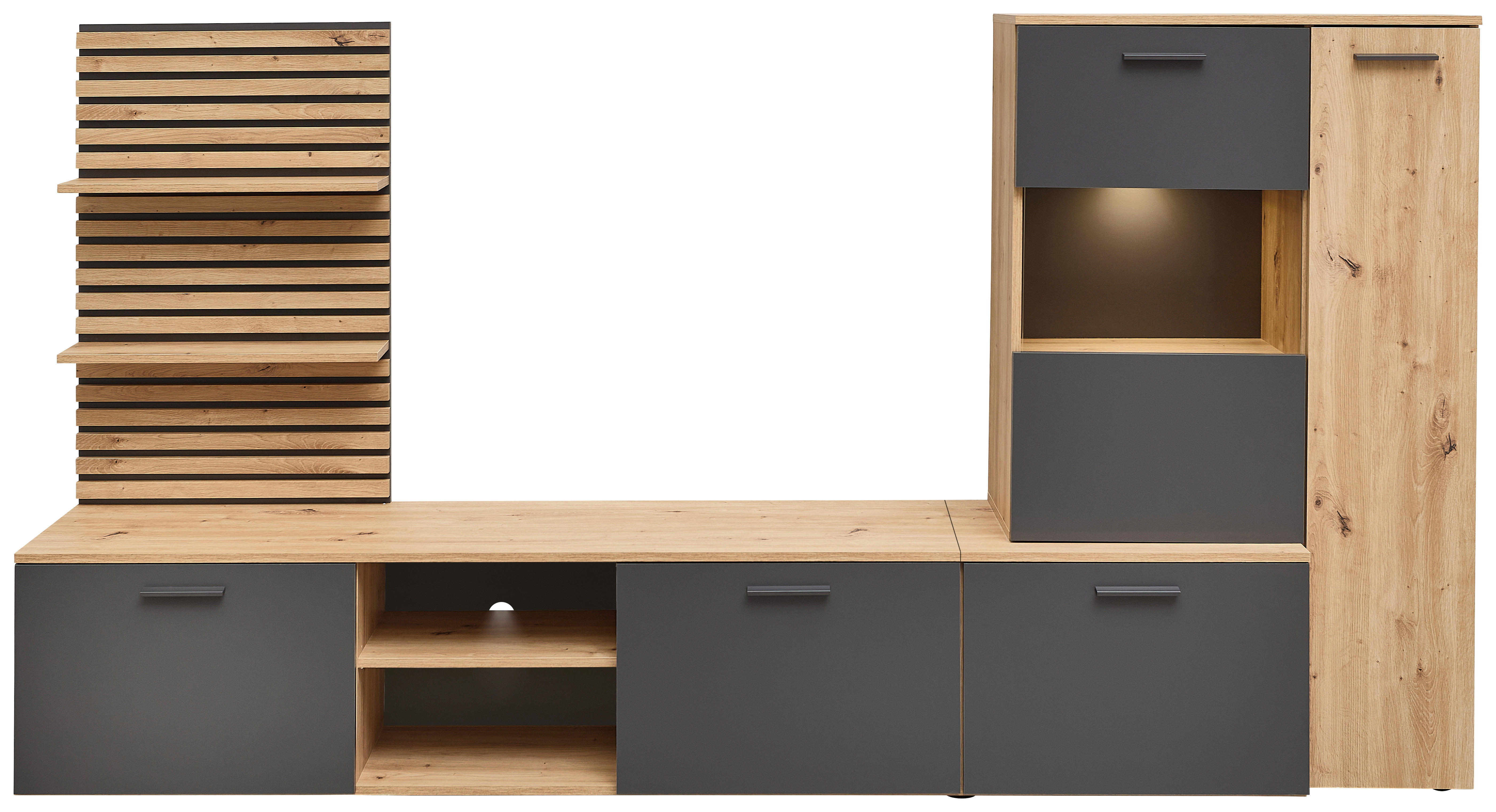 Wohnwand Heathrow Eiche Artisan Nachbildung anthrazit B/H/T: ca. 250x135x38 cm Heathrow - Eiche/anthrazit (250,00/135,00/38,00cm)