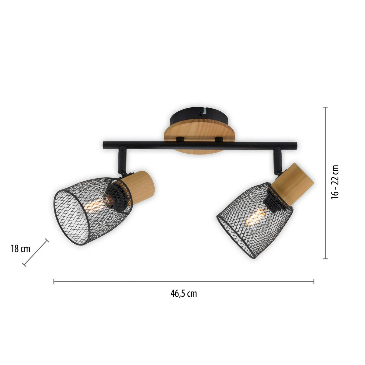 Just Light Spotbalken TAMIS 15192-79 natur schwarz Holz Metall B/H/T: ca. 46,5x22x18 cm E14 2 Brennstellen TAMIS - natur/schwarz (46,50/22,00/18,00cm) - Just Light