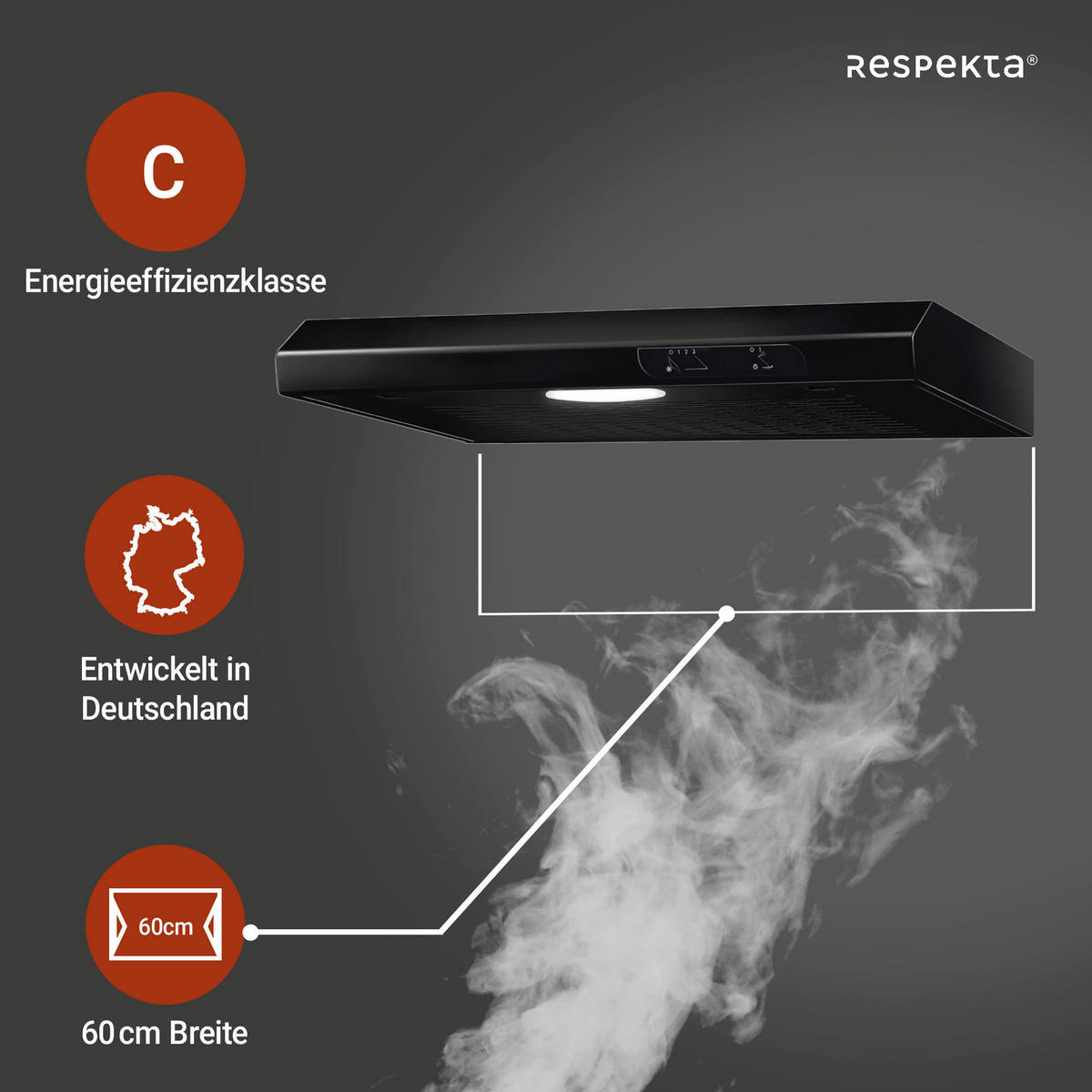 Respekta Dunstabzugshaube DH630SL schwarz Edelstahl B/H/T: ca. 60x7,8x47 cm DH630SL - schwarz (60,00/7,80/47,00cm) - Respekta