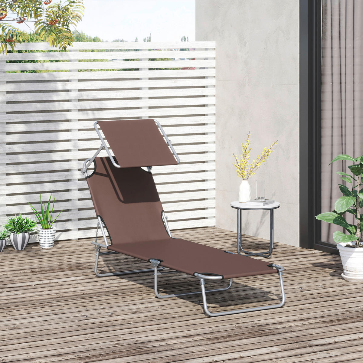 Outsunny Sonnenliege braun Metall B/H/L: ca. 58x27x187 cm Sonnenliege_mit_Sonnenschutz - braun (187,00/58,00/27,00cm) - Outsunny