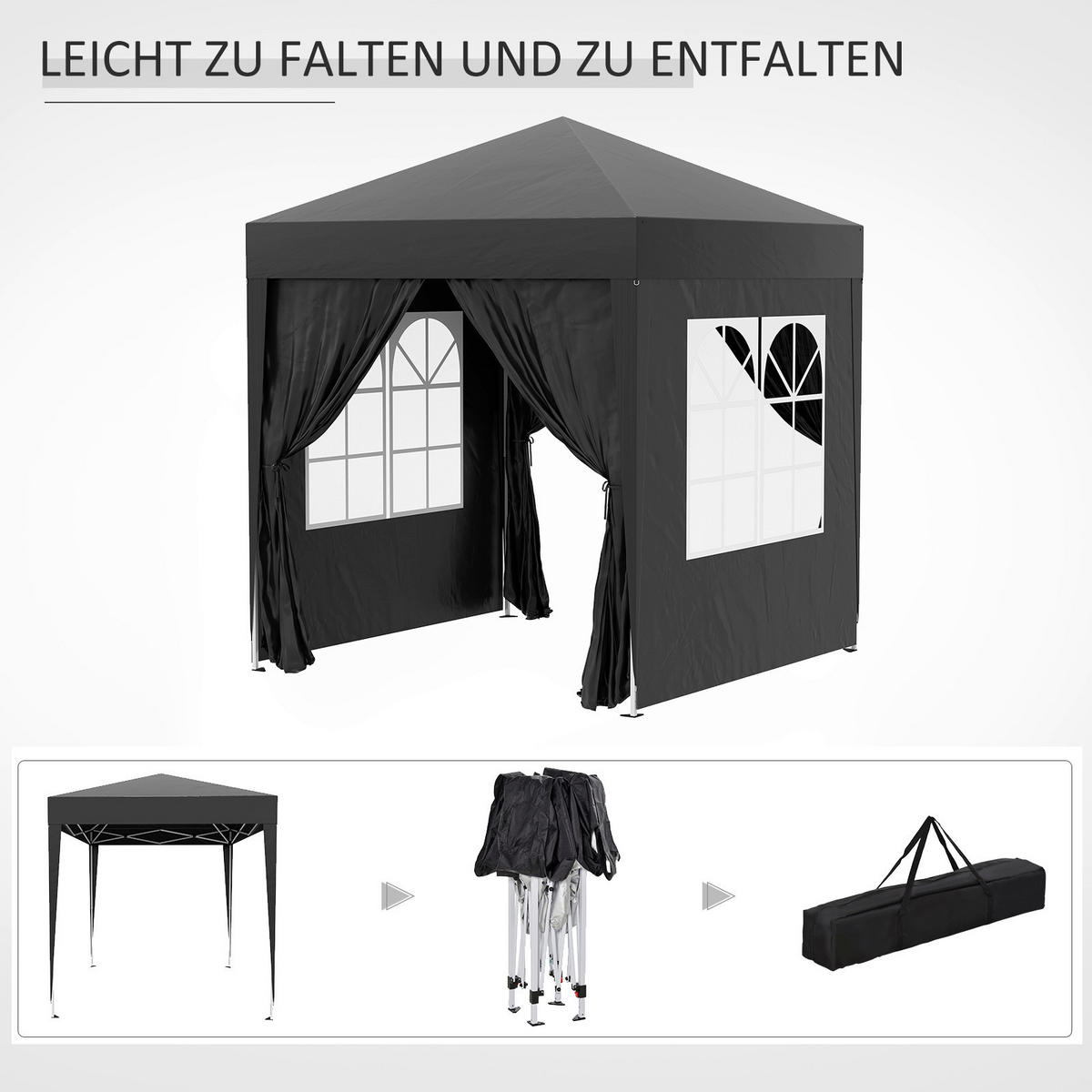 Outsunny Faltpavillon schwarz Stoff B/H/L: ca. 200x240x200 cm Faltpavillon - schwarz (200,00/200,00/240,00cm) - Outsunny