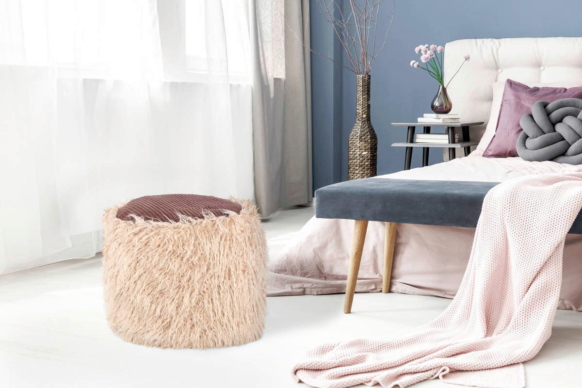 360 Living Hocker Bobtail 100 beige braun Kord Kunstfell Styropor H/D: ca. 38x45 cm Bobtail 100 - beige/braun (45,00/38,00cm) - 360 Living